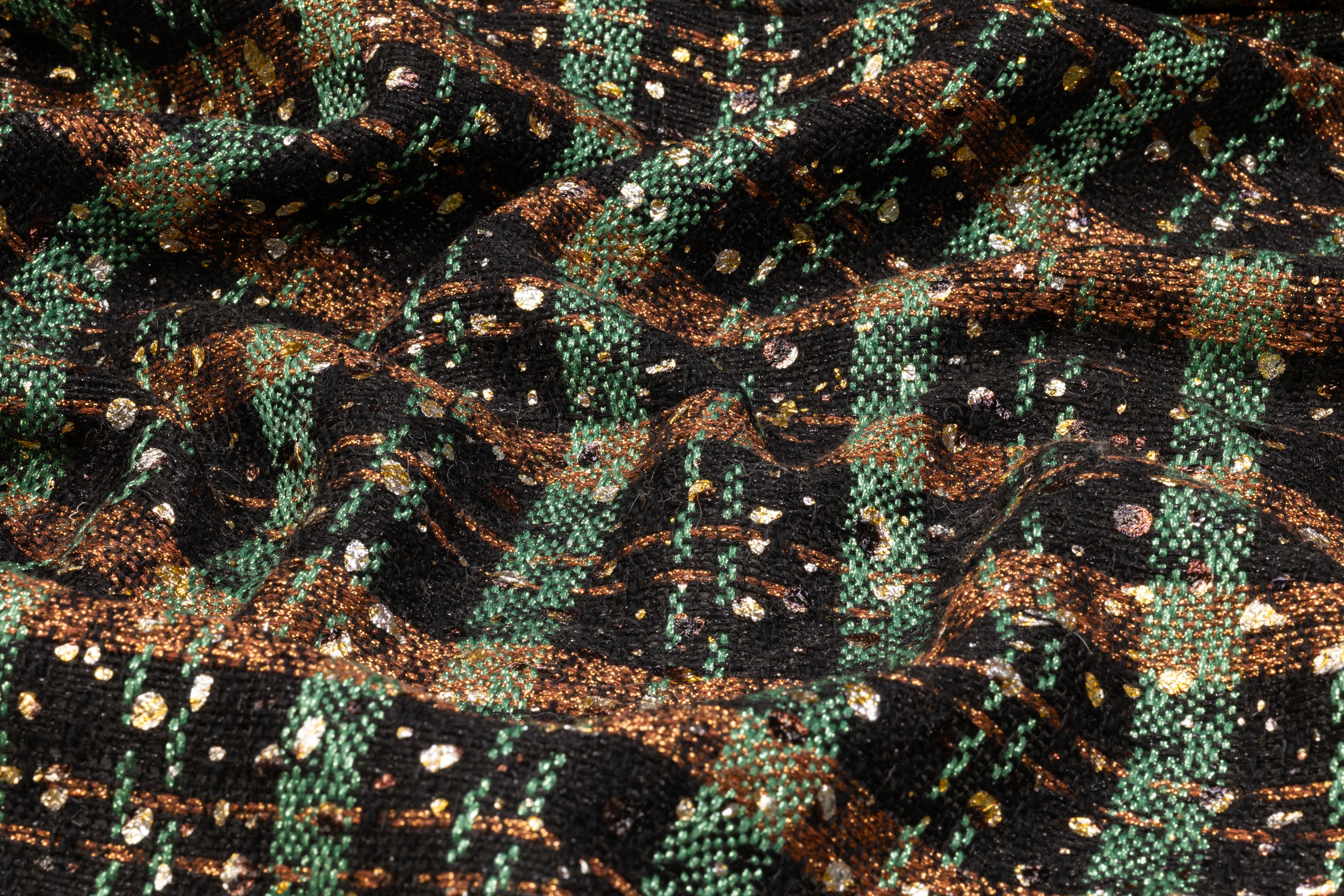 Metallic Italian Novelty Tweed - Black / Bronze / Green