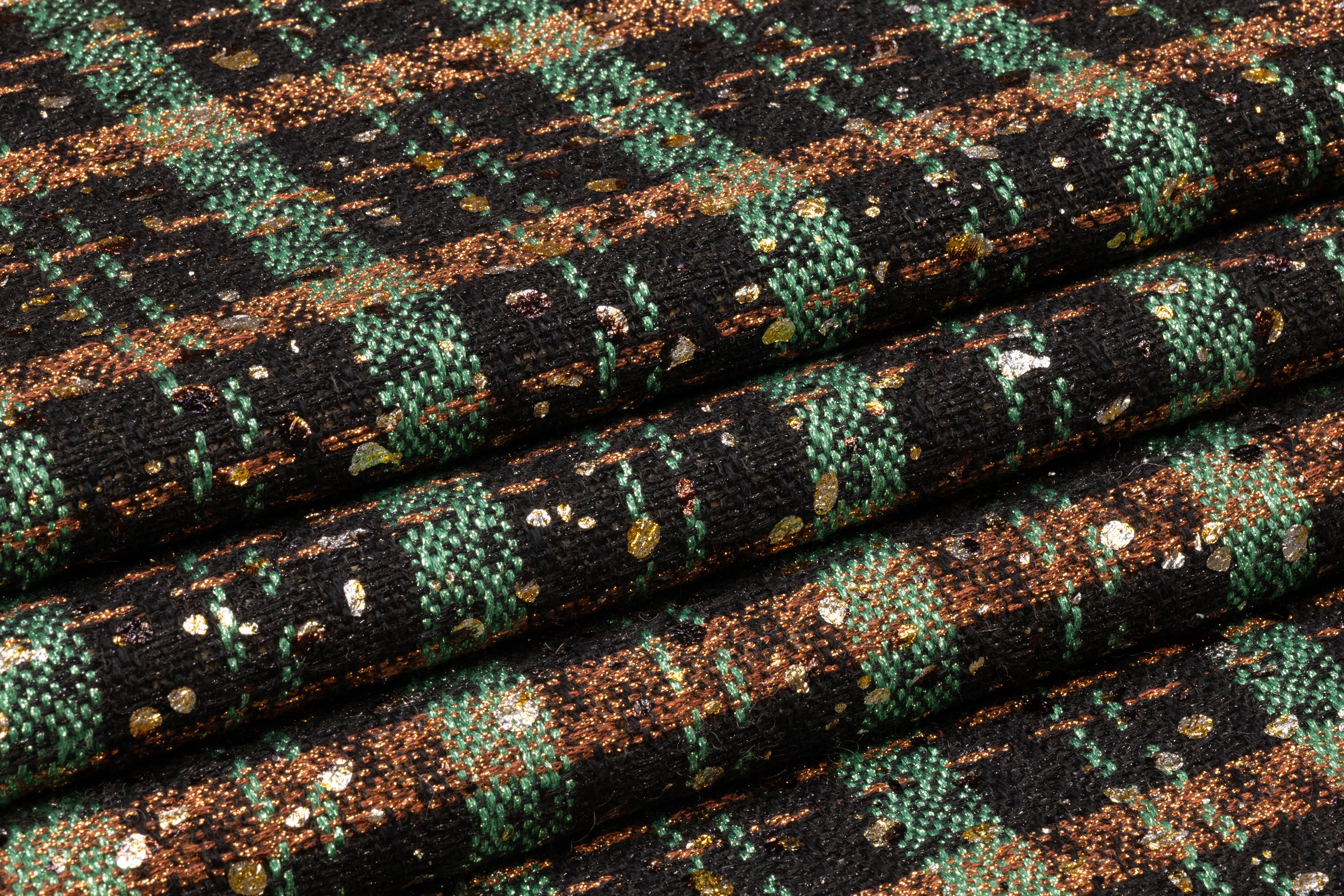 Metallic Italian Novelty Tweed - Black / Bronze / Green