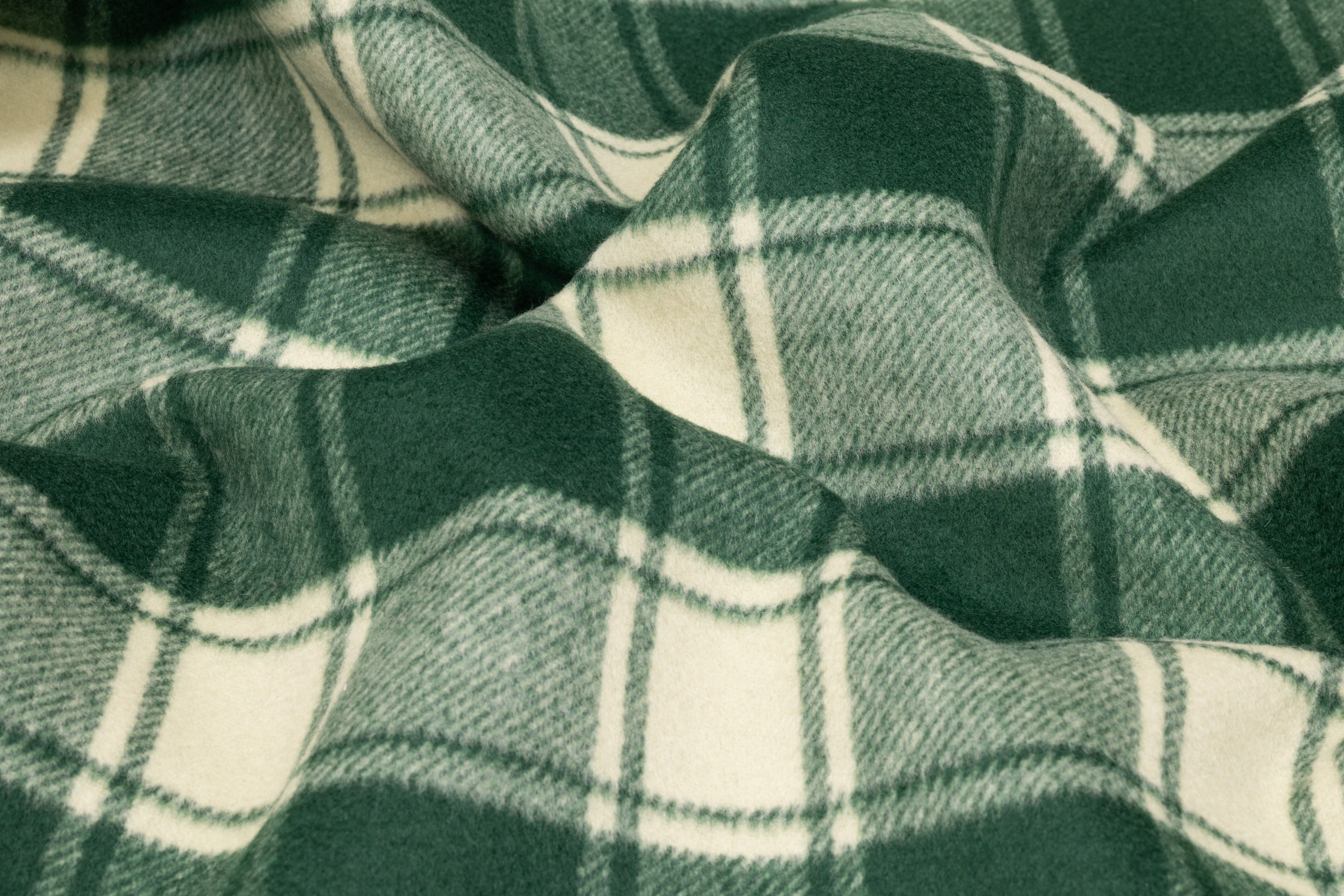 Plaid Italian Brushed Wool Coating - Green