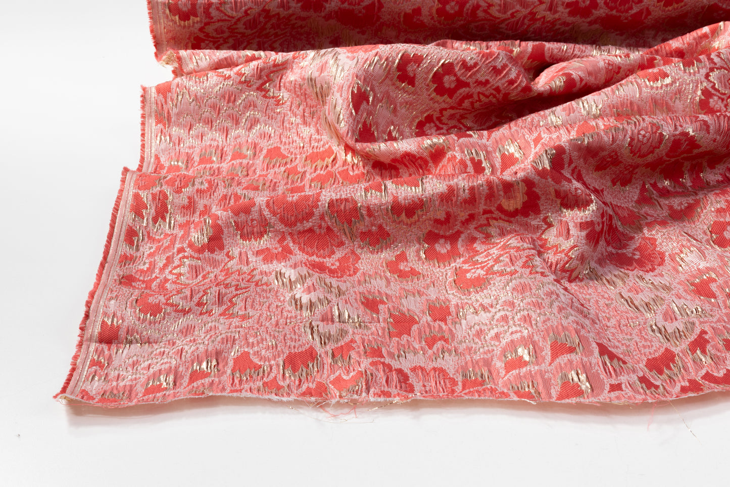 Floral Crushed Metallic Brocade - Coral Pink / Gold