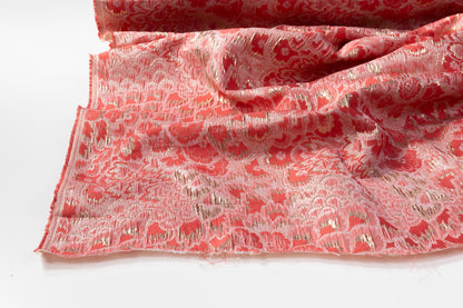 Floral Crushed Metallic Brocade - Coral Pink / Gold