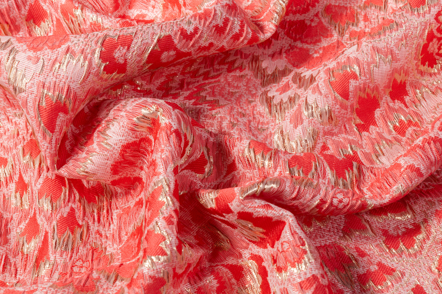 Floral Crushed Metallic Brocade - Coral Pink / Gold