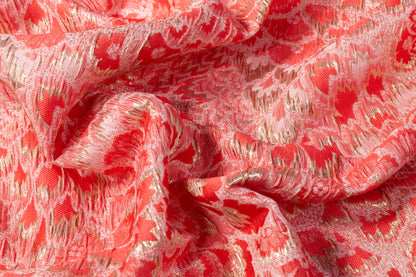 Floral Crushed Metallic Brocade - Coral Pink / Gold