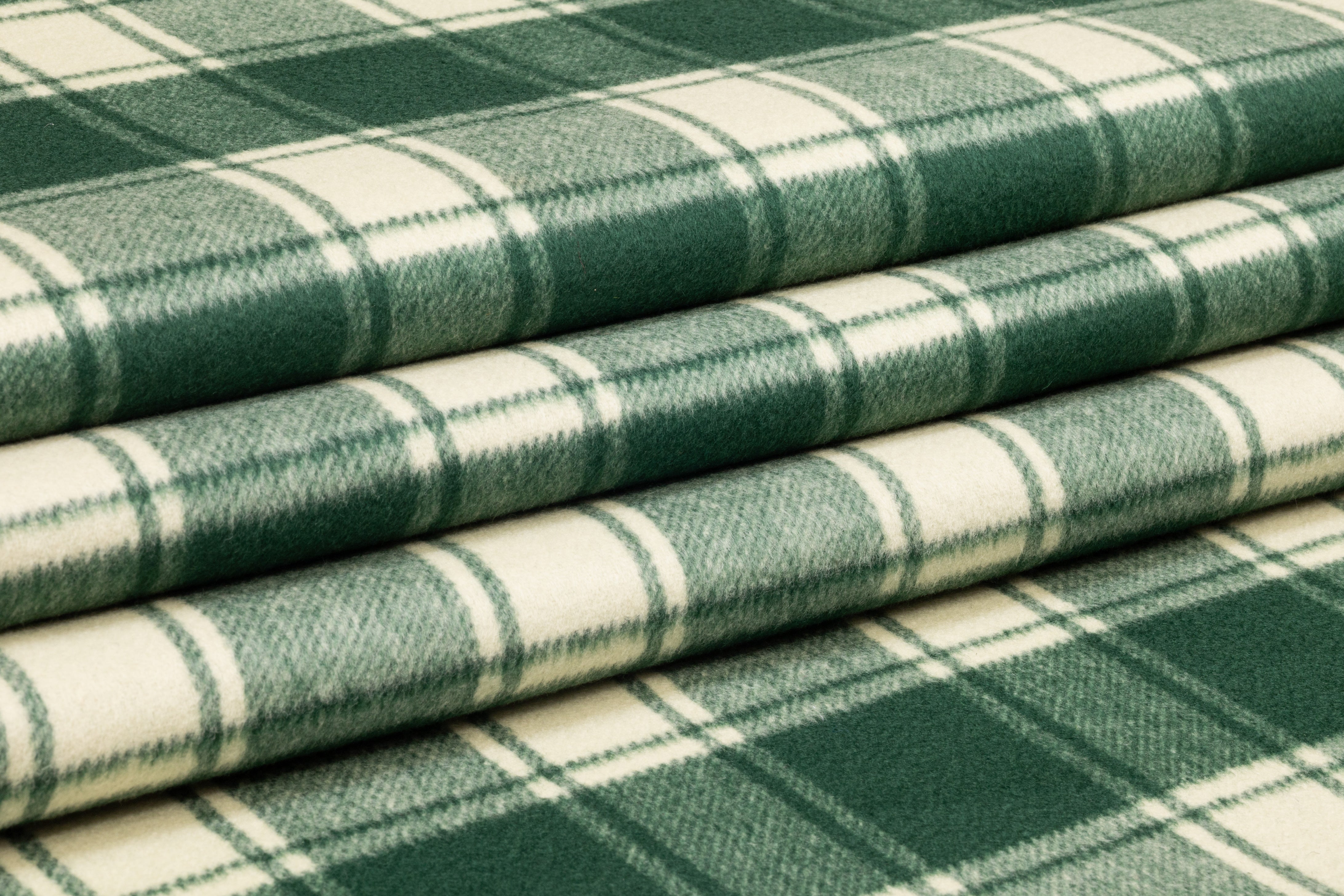 Plaid Italian Brushed Wool Coating - Green