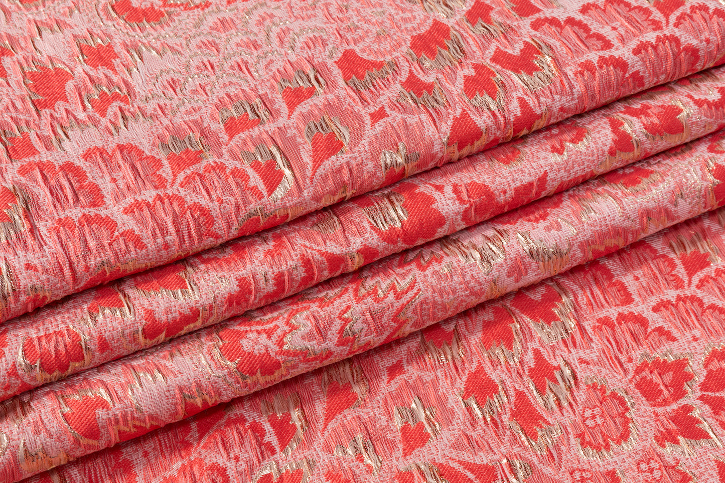 Floral Crushed Metallic Brocade - Coral Pink / Gold