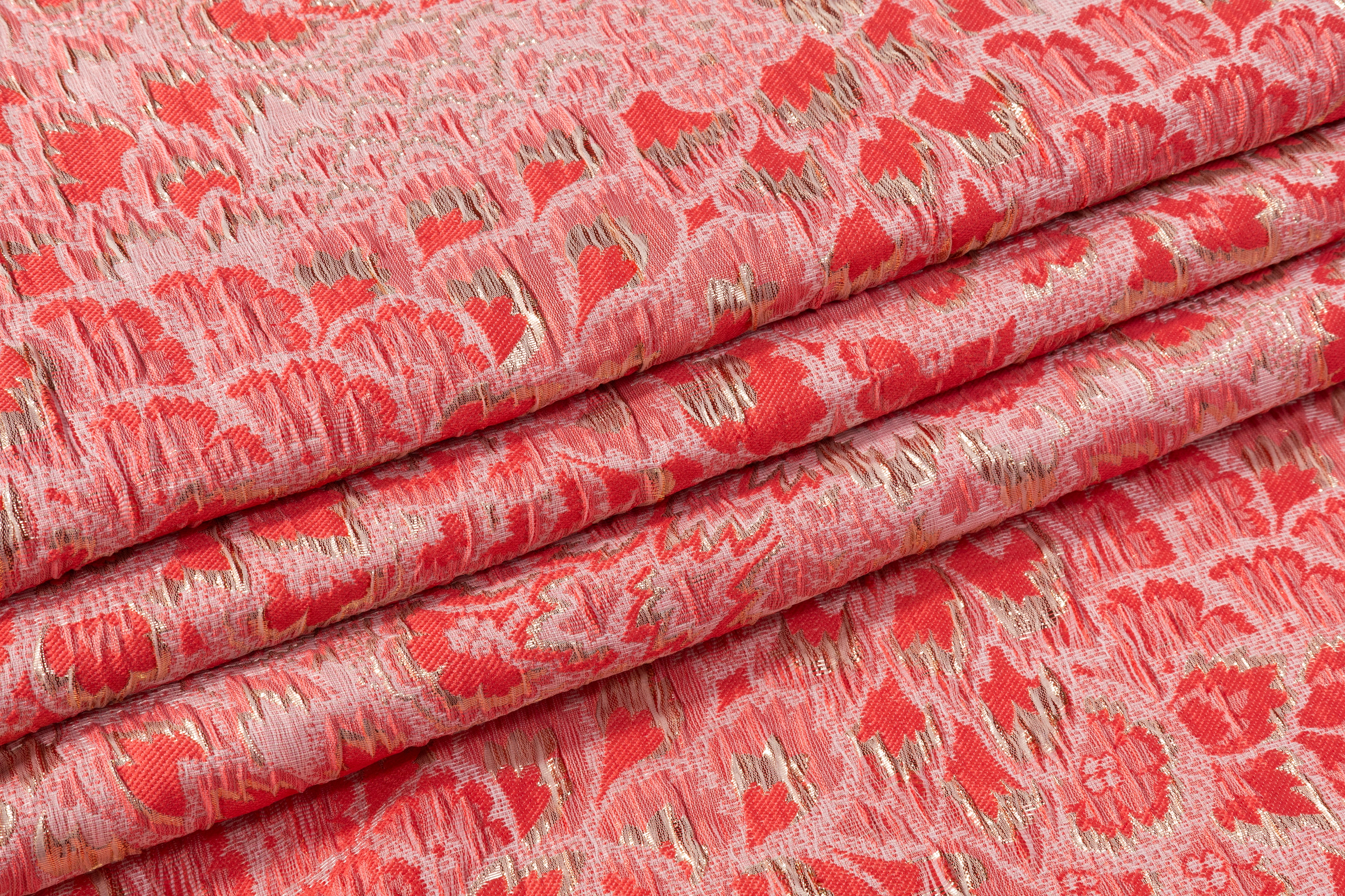 Floral Crushed Metallic Brocade - Coral Pink / Gold