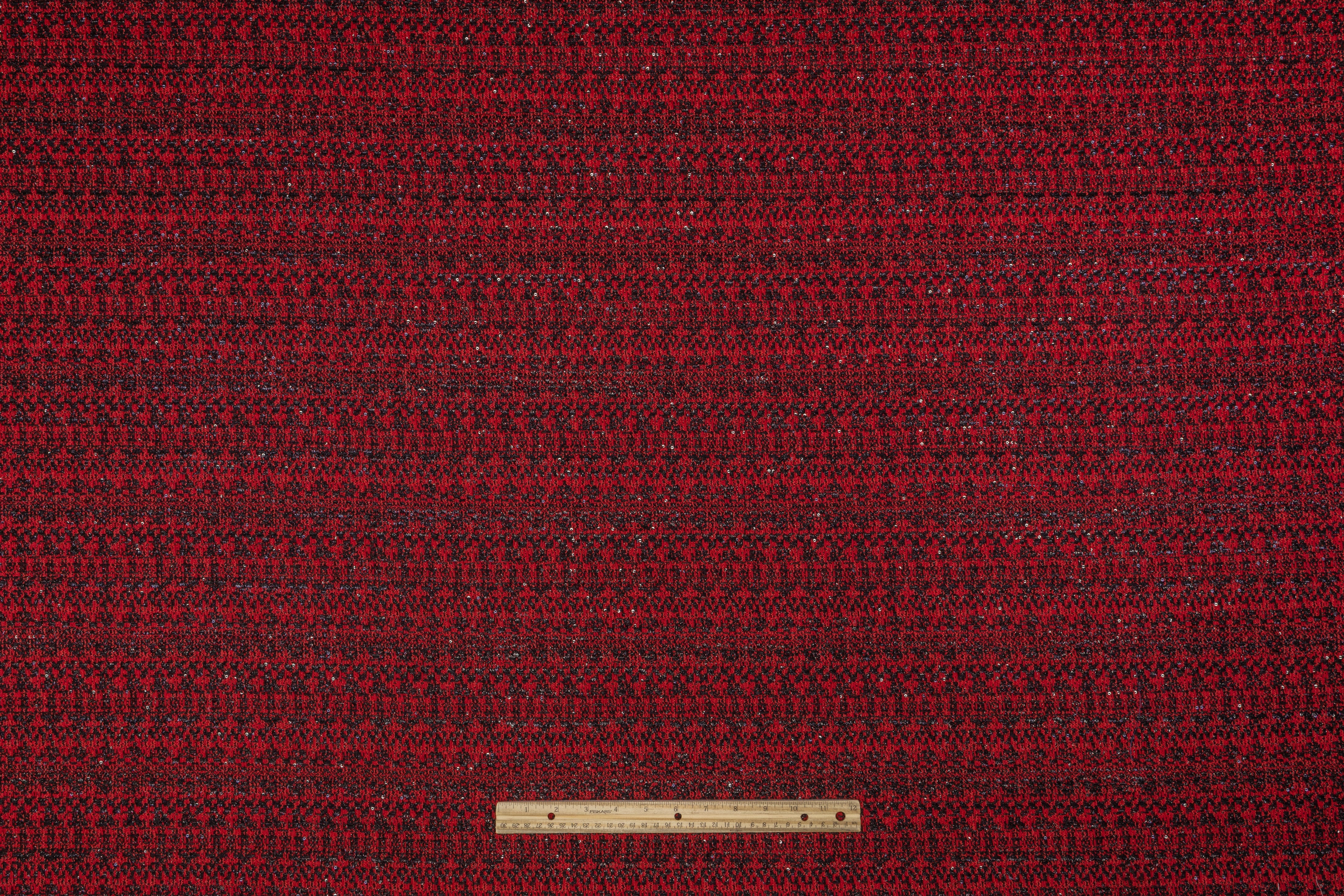 Fused Italian Wool Blend Metallic Tweed - Red / Black