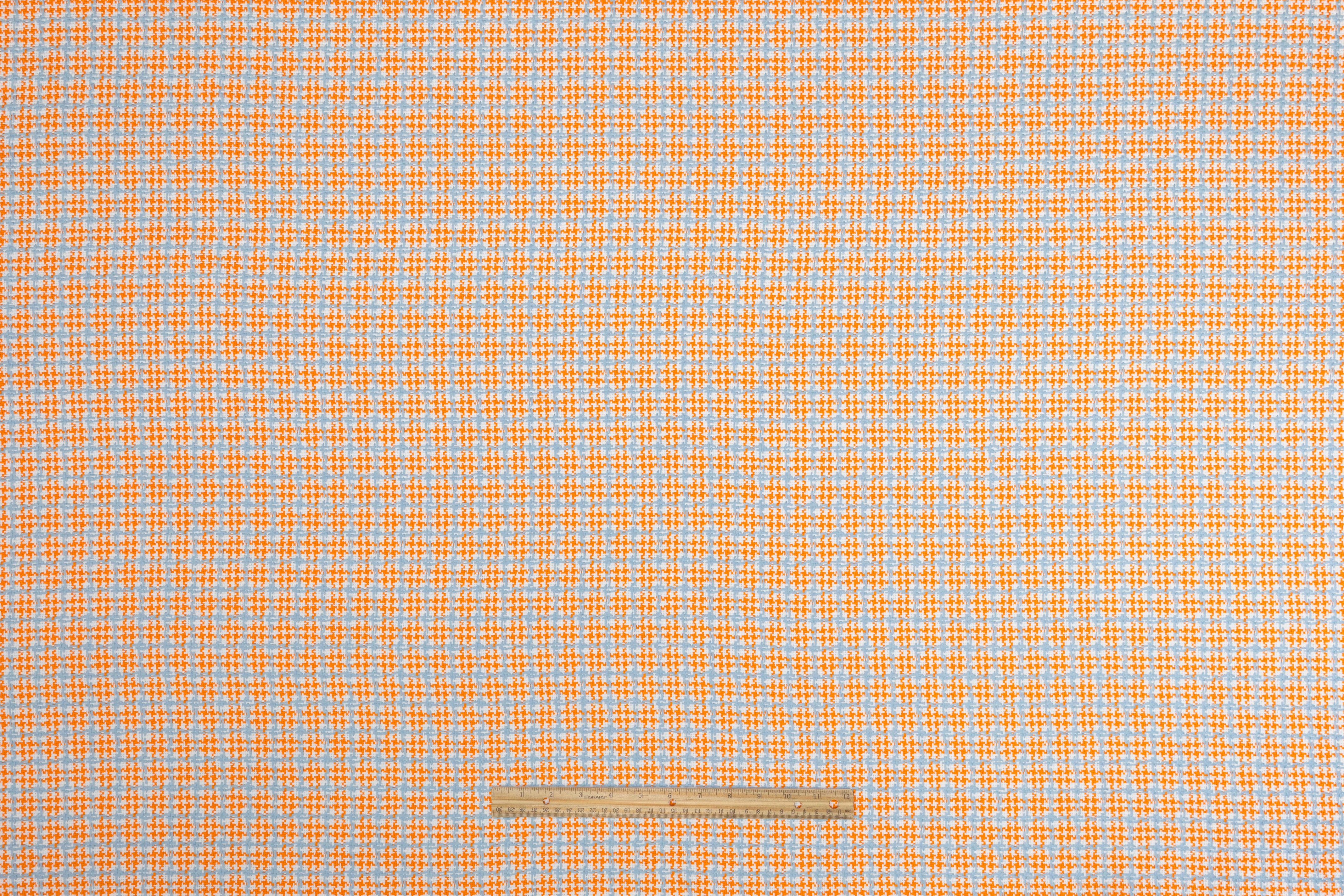 Checked Italian Cotton Tweed - Orange / Blue / White