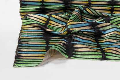 Streak Printed Metallic Brocade - Green / Blue / Yellow
