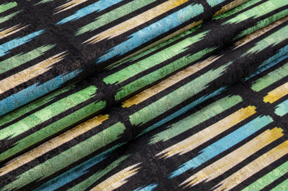 Streak Printed Metallic Brocade - Green / Blue / Yellow