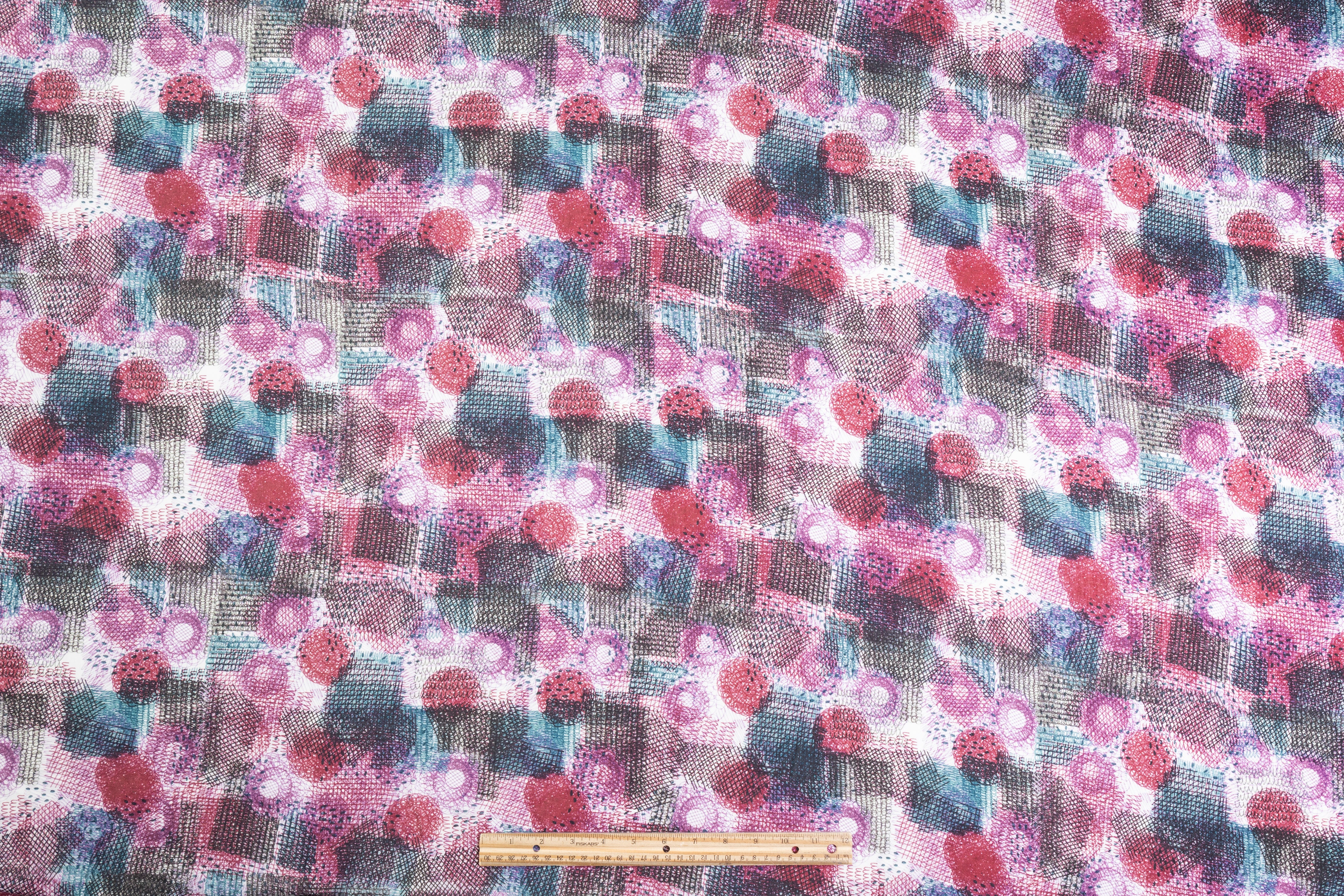 Abstract Italian Viscose Challis - Mauve / Teal / Black