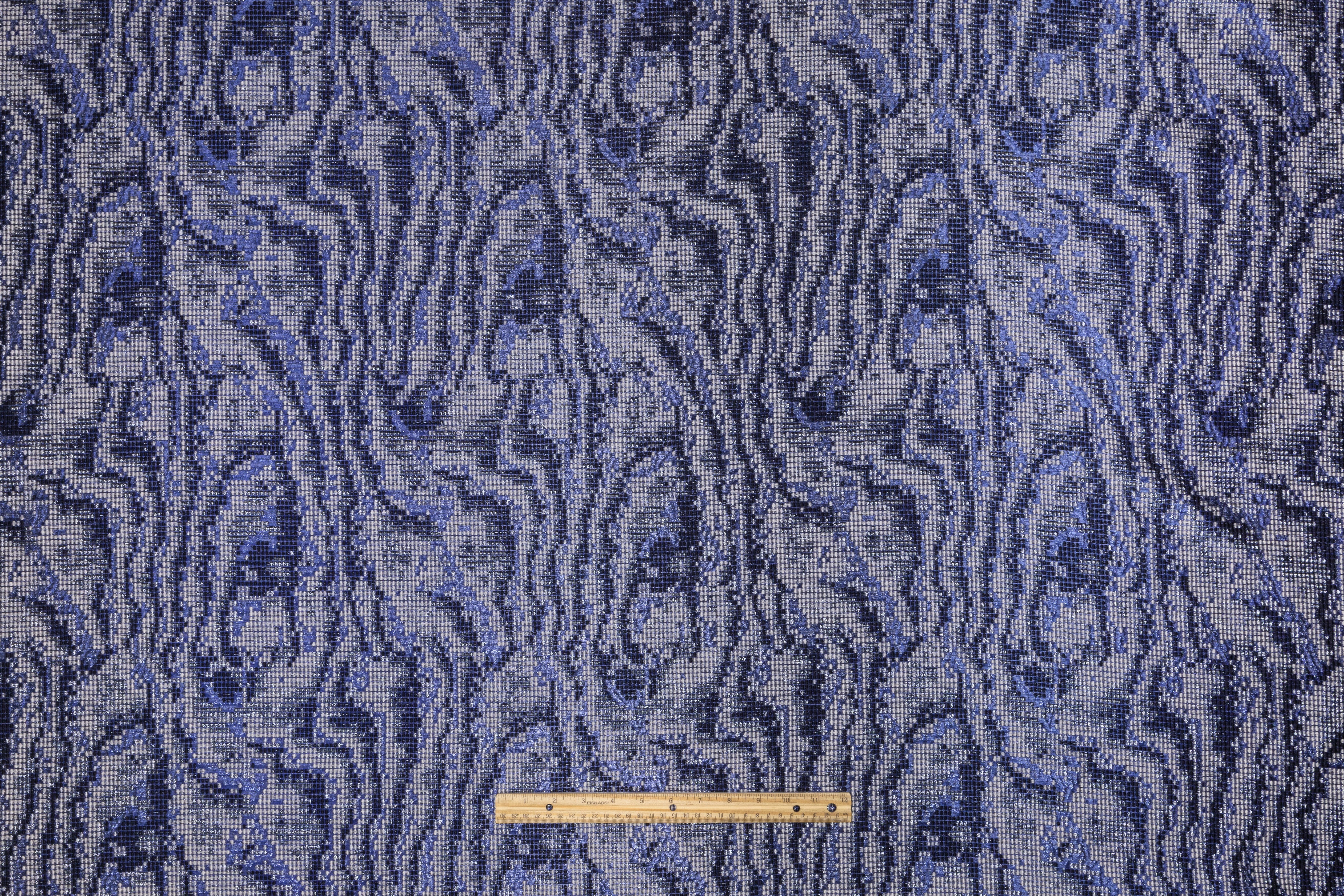 Textured Metallic Italian Brocade - Blue / Silver