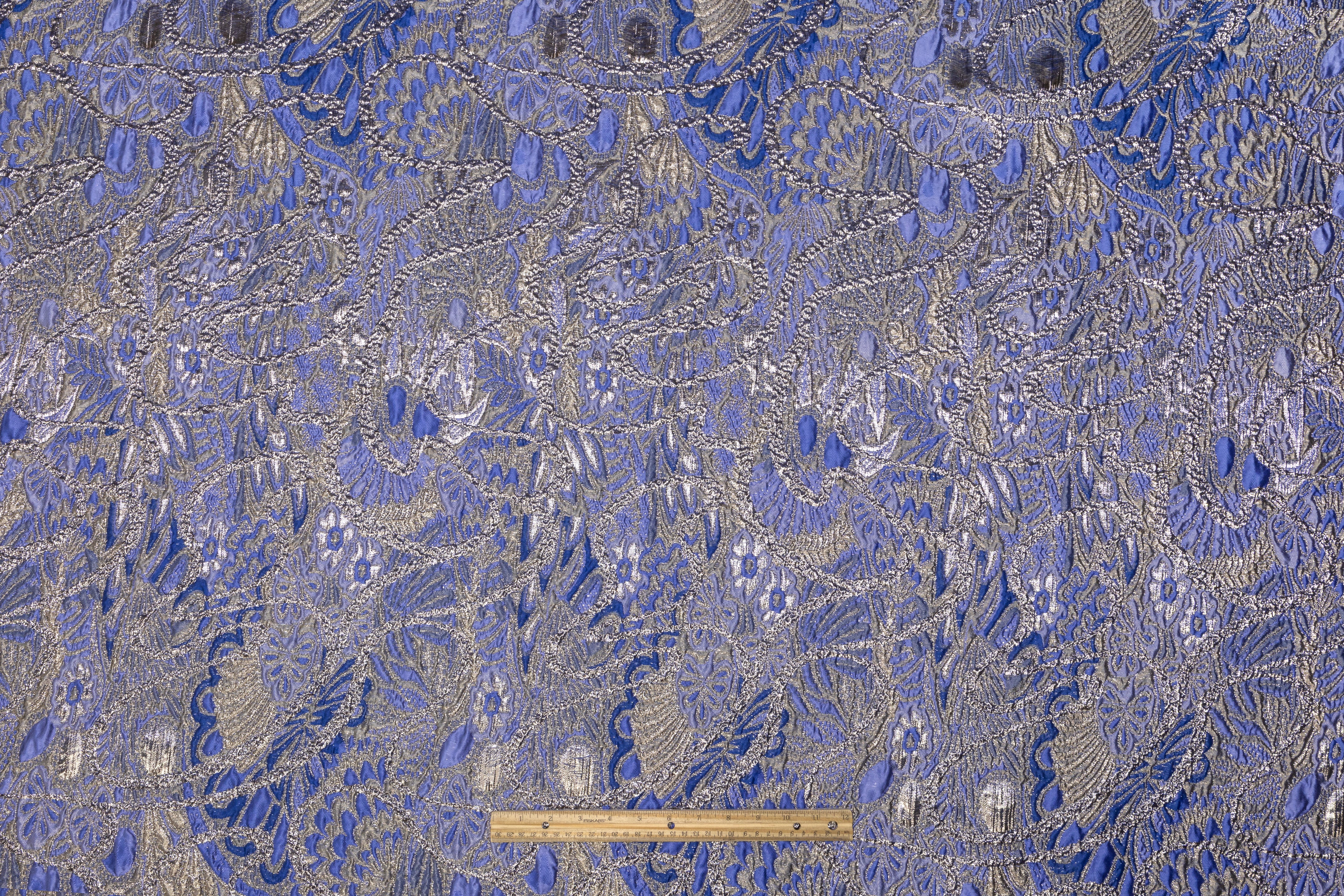 Abstract Metallic Italian Brocade - Blue / Periwinkle / Silver