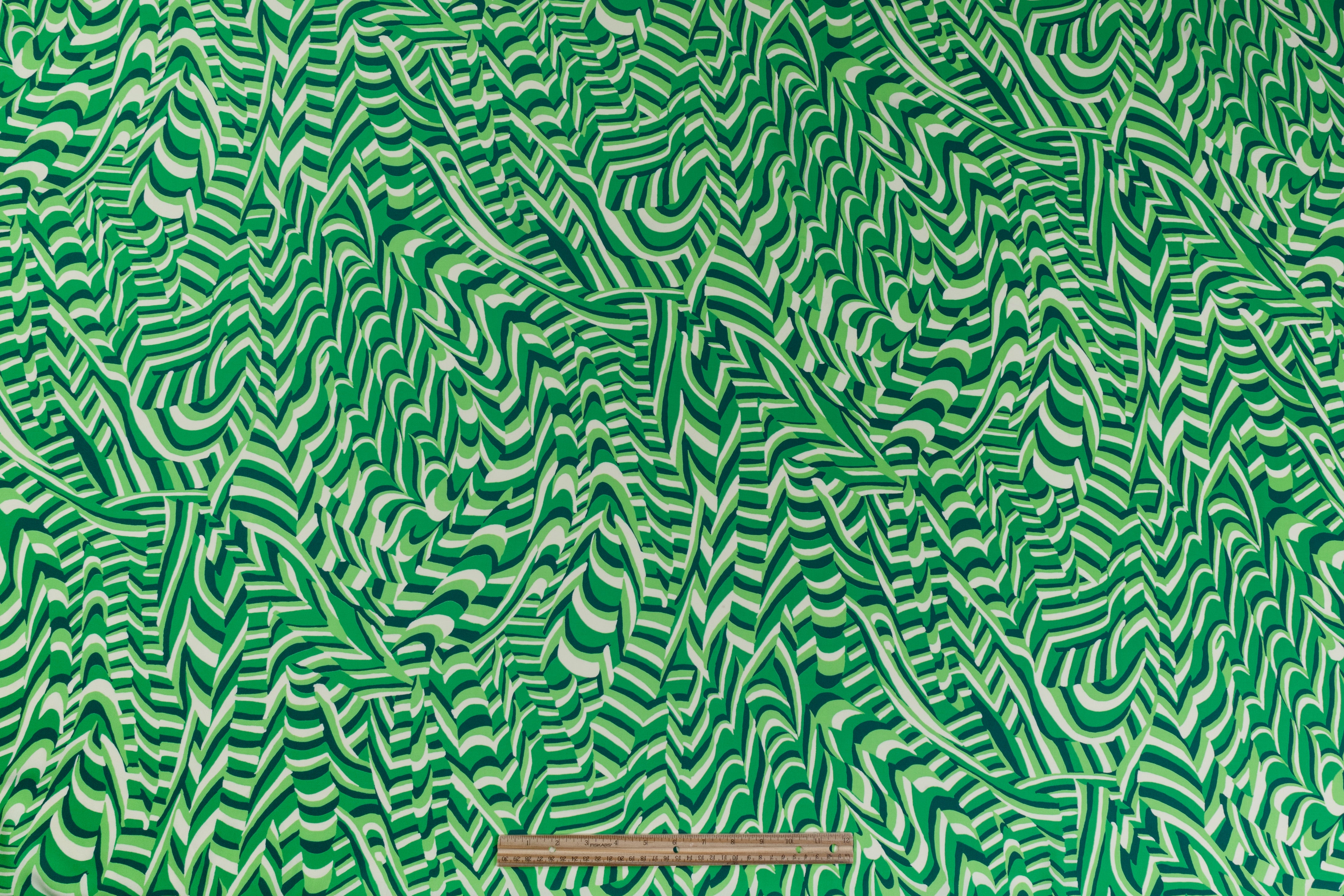 Abstract Italian Viscose Challis - Green / Off White