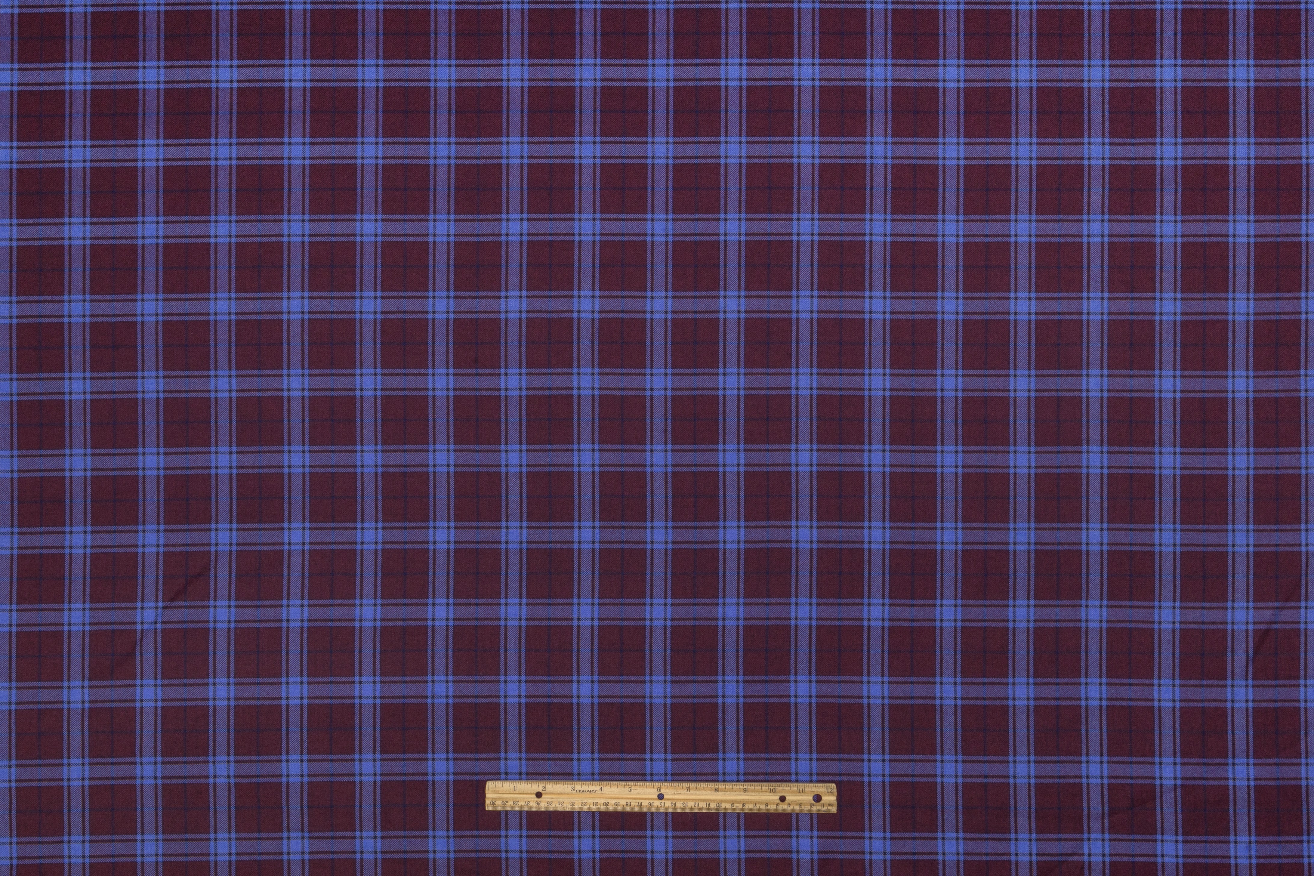 Plaid Italian Wool Flannel Suiting - Burgundy / Blue