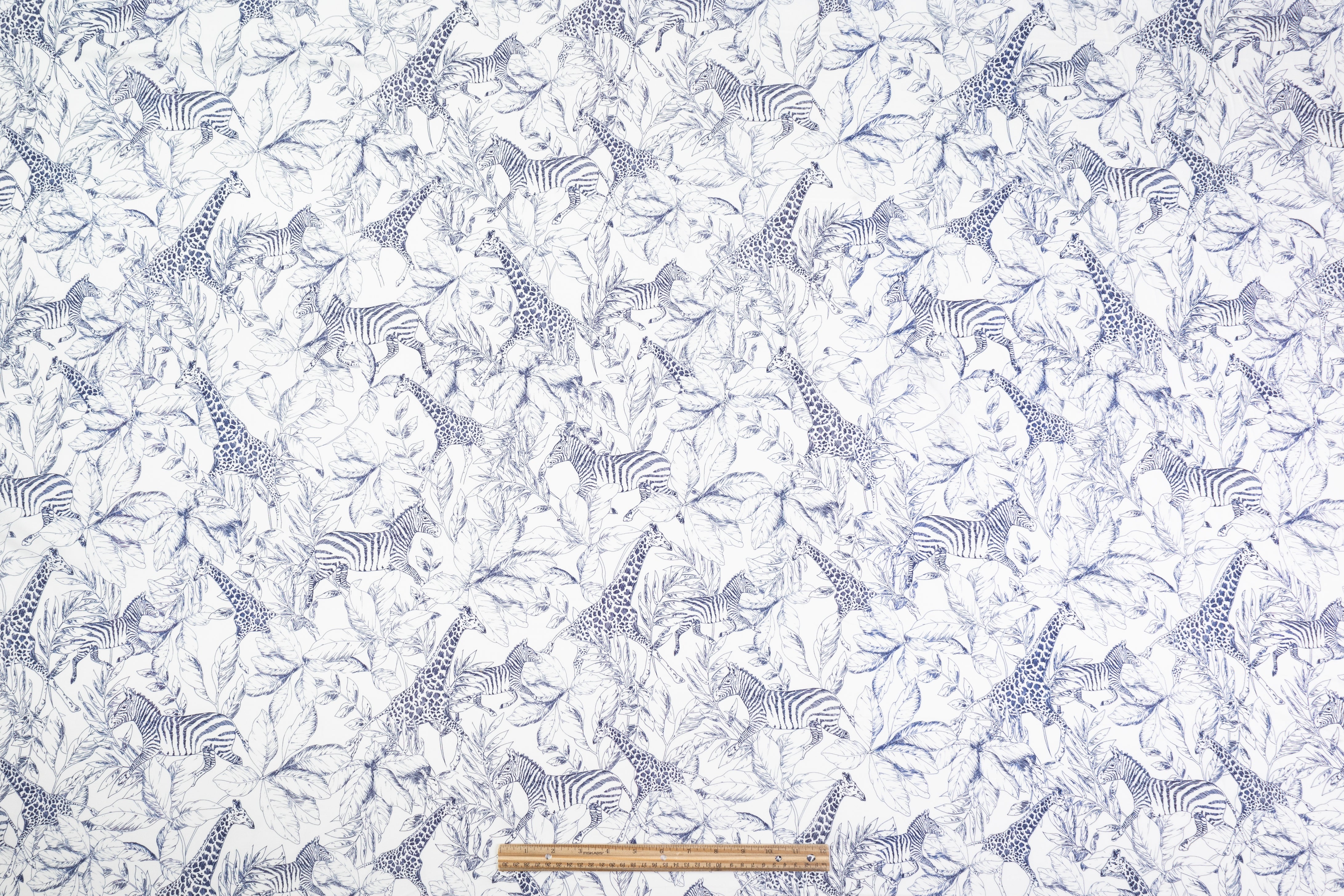 Zoo Print Italian Viscose Challis - Blue / White