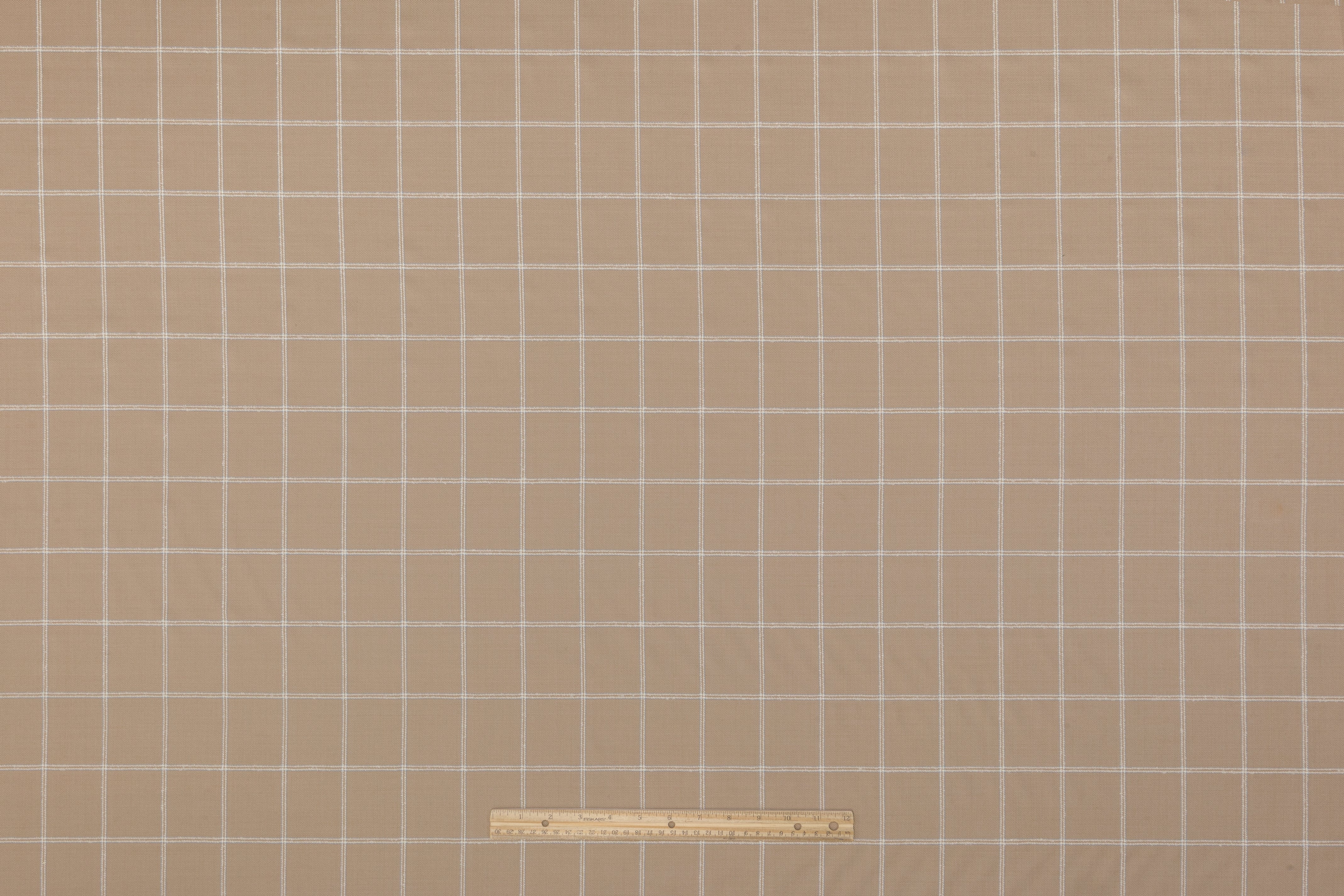 Textured Windowpane Italian Wool Suiting - Taupe / White / Blue
