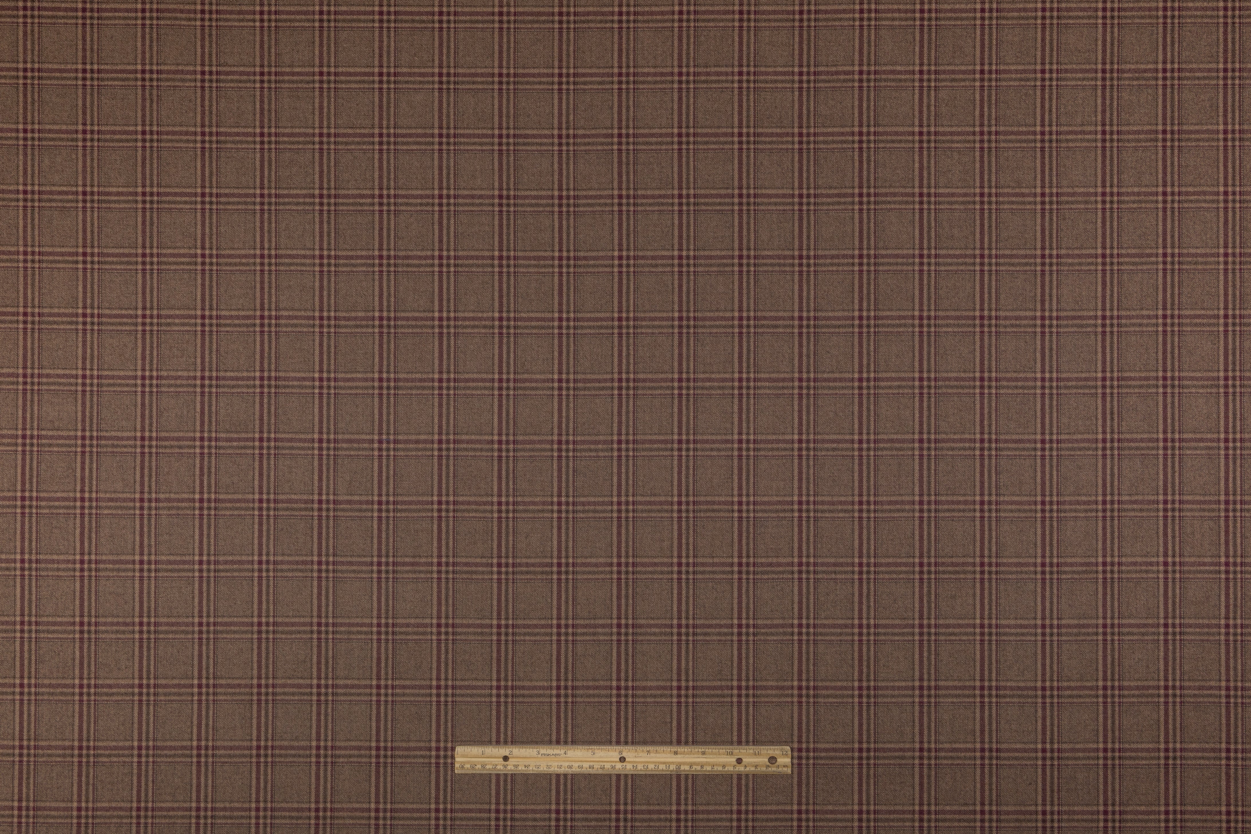 Plaid Italian Wool Suiting - Brown / Burgundy