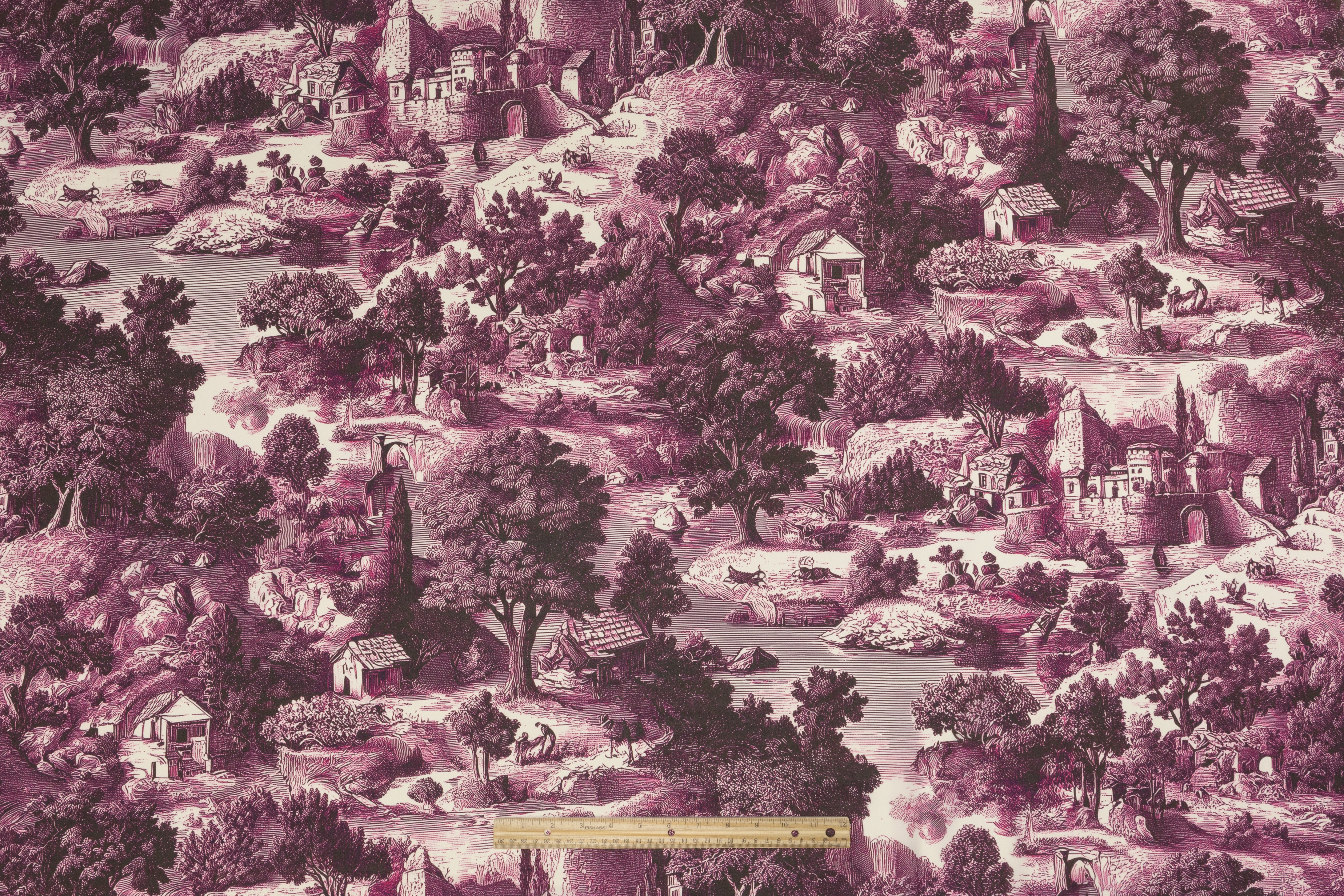 Toile Printed Italian Silk Crepe de Chine - Plum