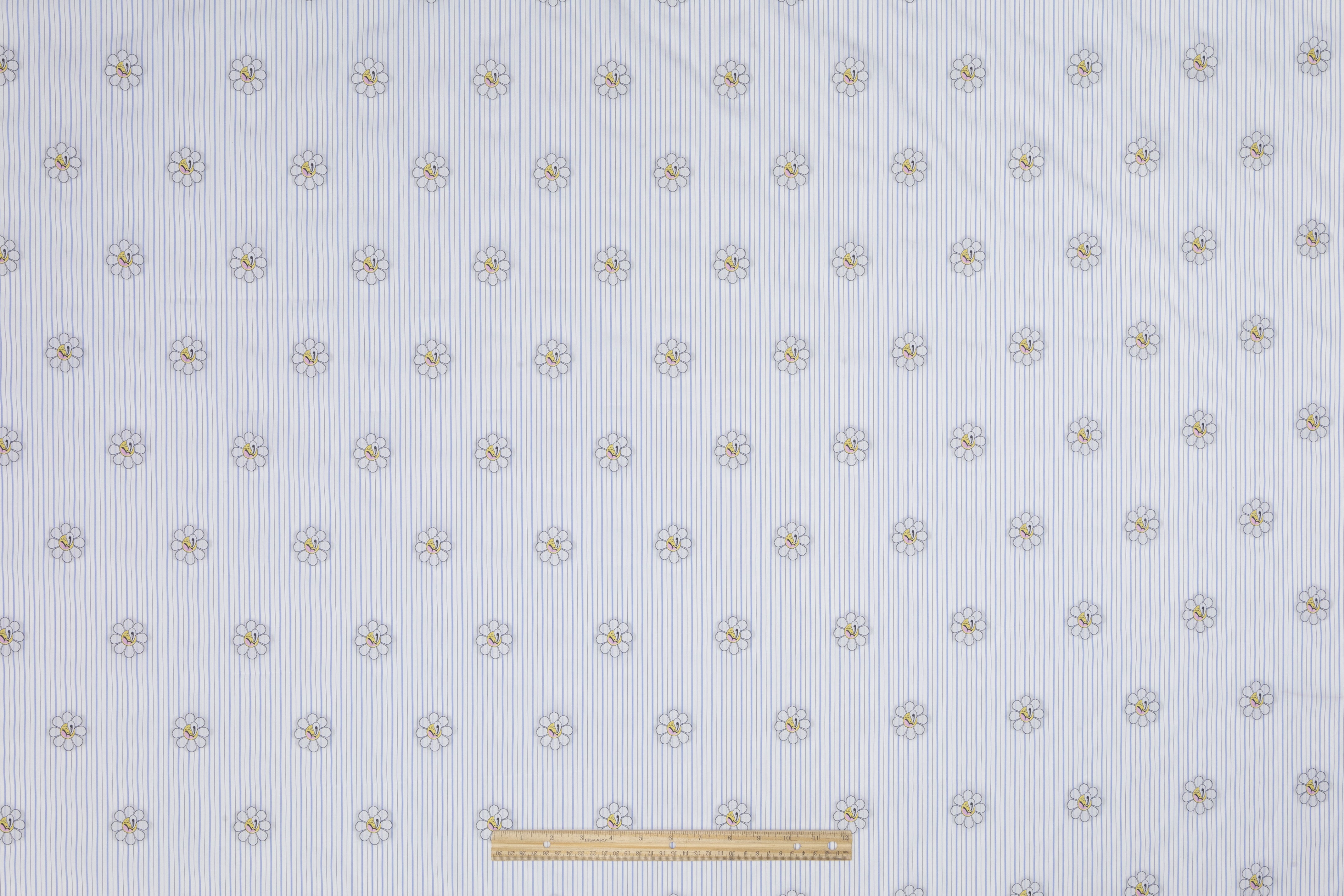 Embroidered Italian Cotton Shirting - White / Blue