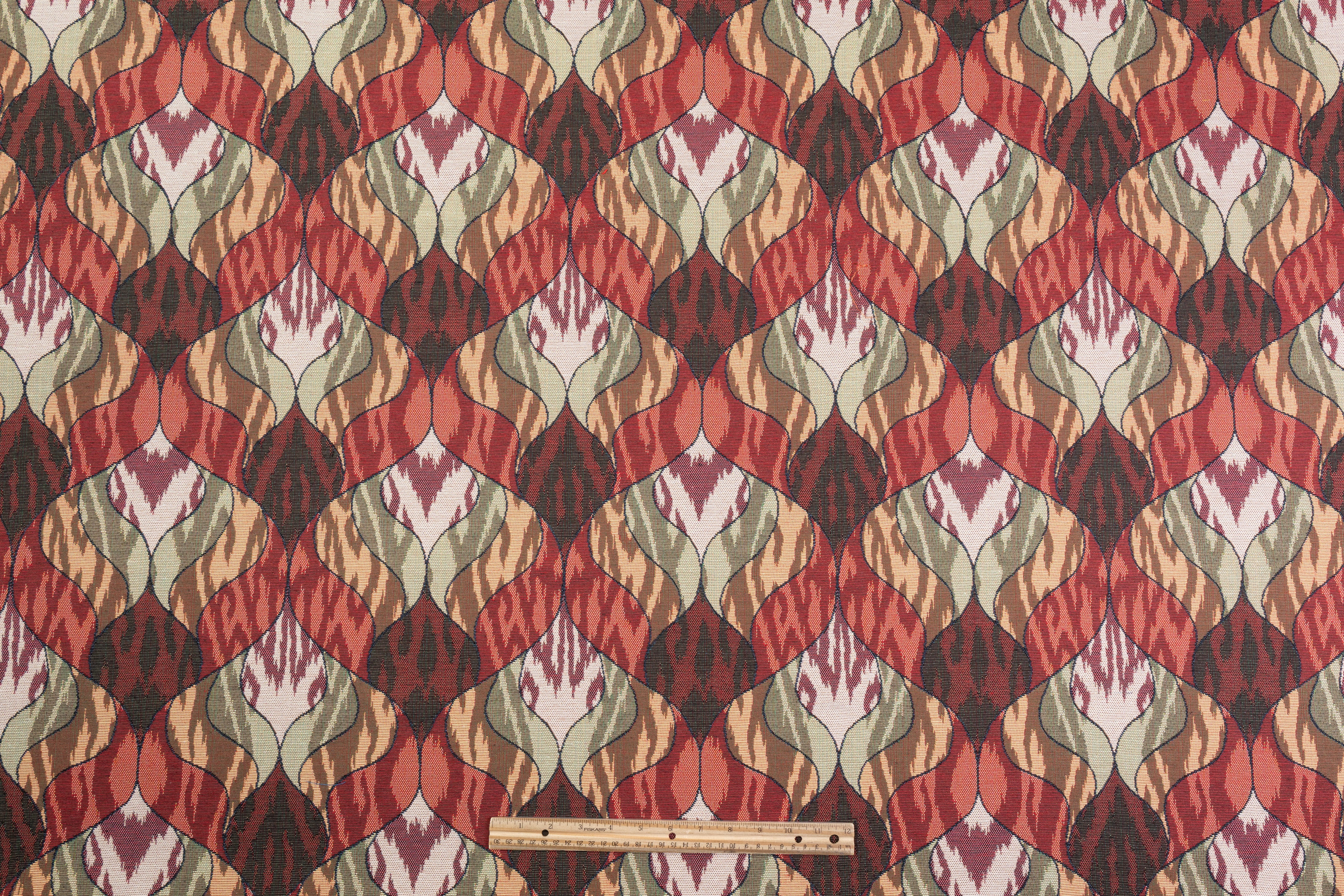 Italian Tapestry Brocade - Red / Sage / Brown