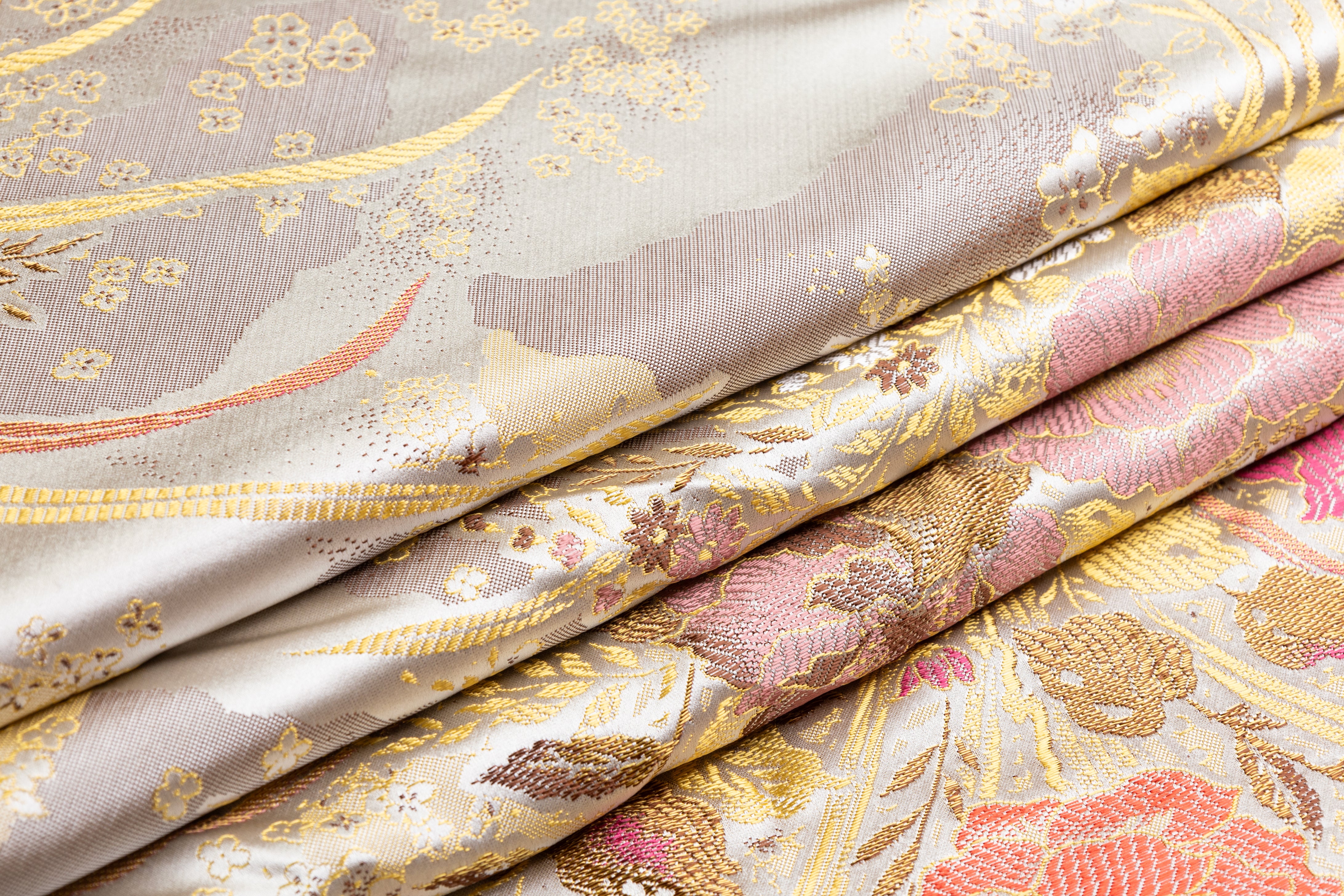 Metallic Silk Blend Brocade - Gold / Pink