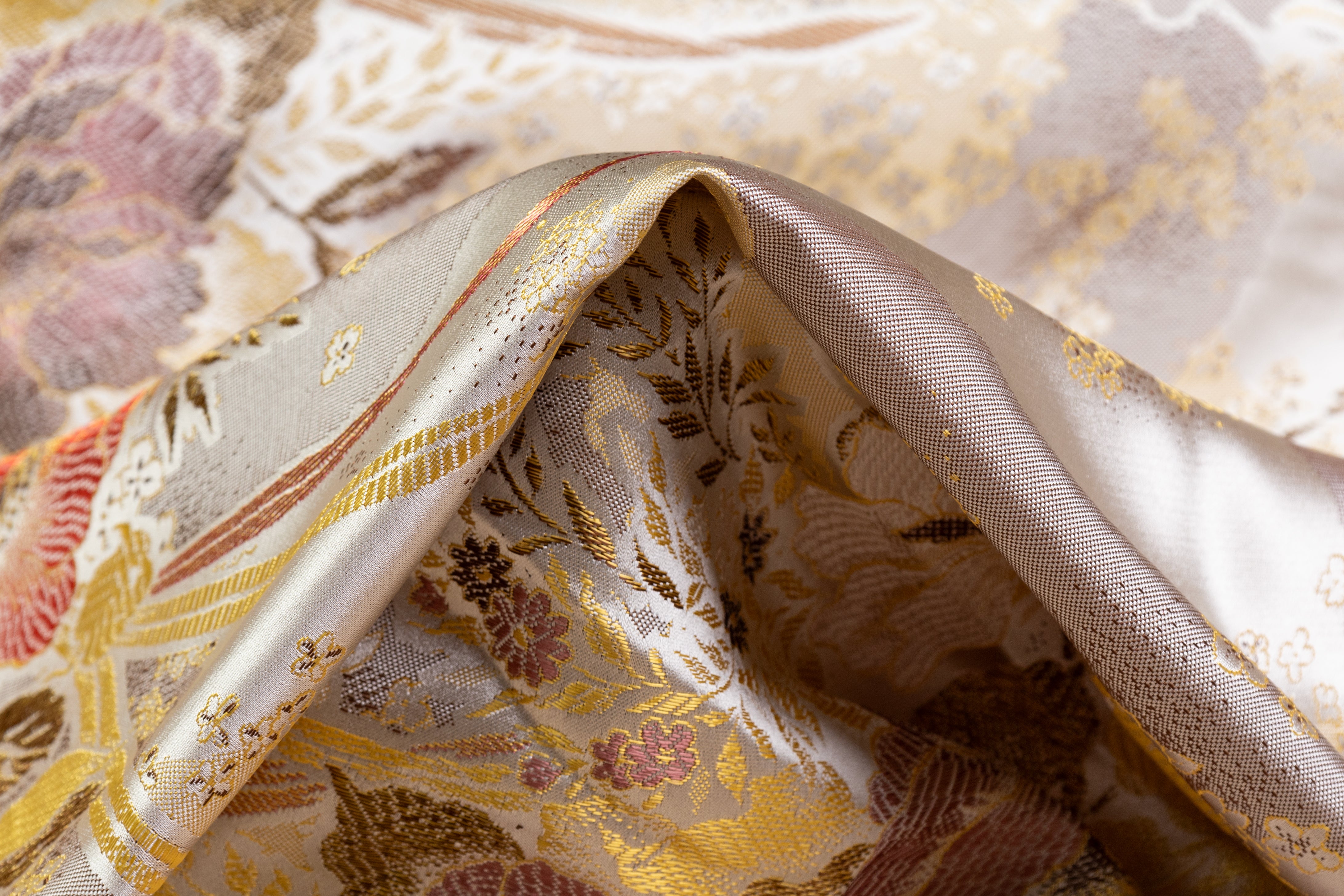 Metallic Silk Blend Brocade - Gold / Pink