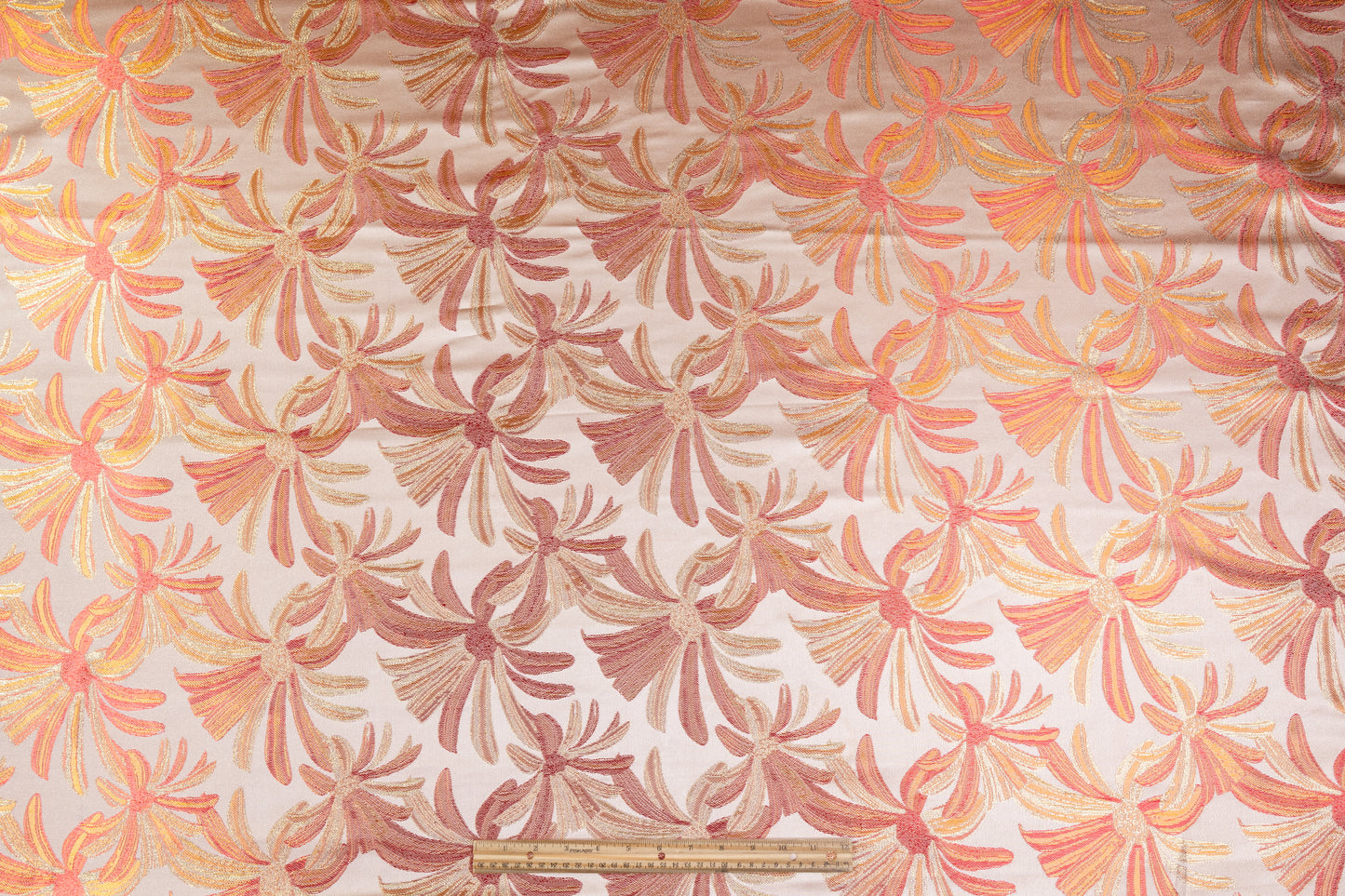 Floral Metallic Brocade - Orange / Red / Gold