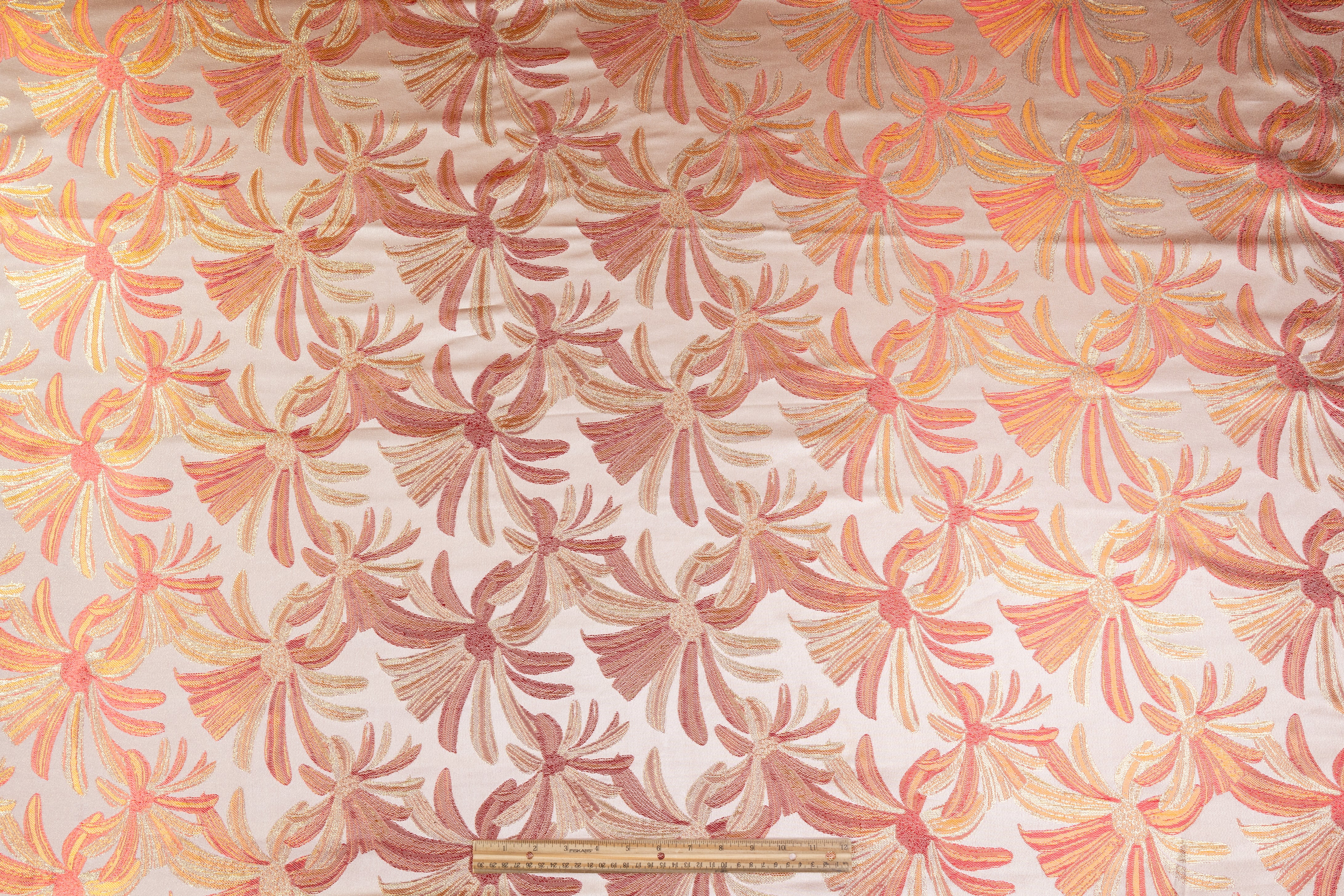 Floral Metallic Brocade - Orange / Red / Gold