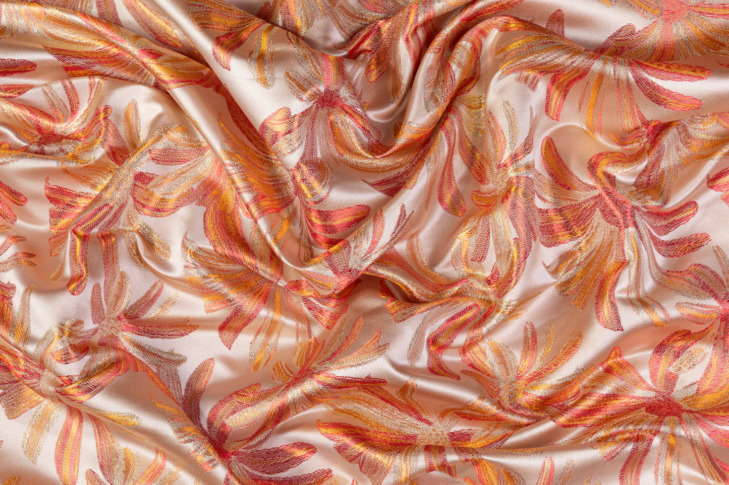 Floral Metallic Brocade - Orange / Red / Gold