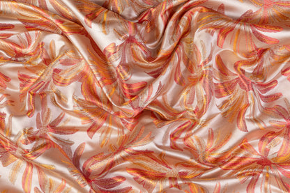 Floral Metallic Brocade - Orange / Red / Gold