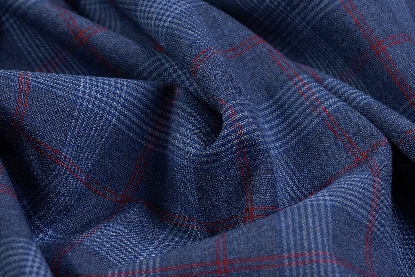 Guabello - Checked Italian Wool Suiting - Blue / Red