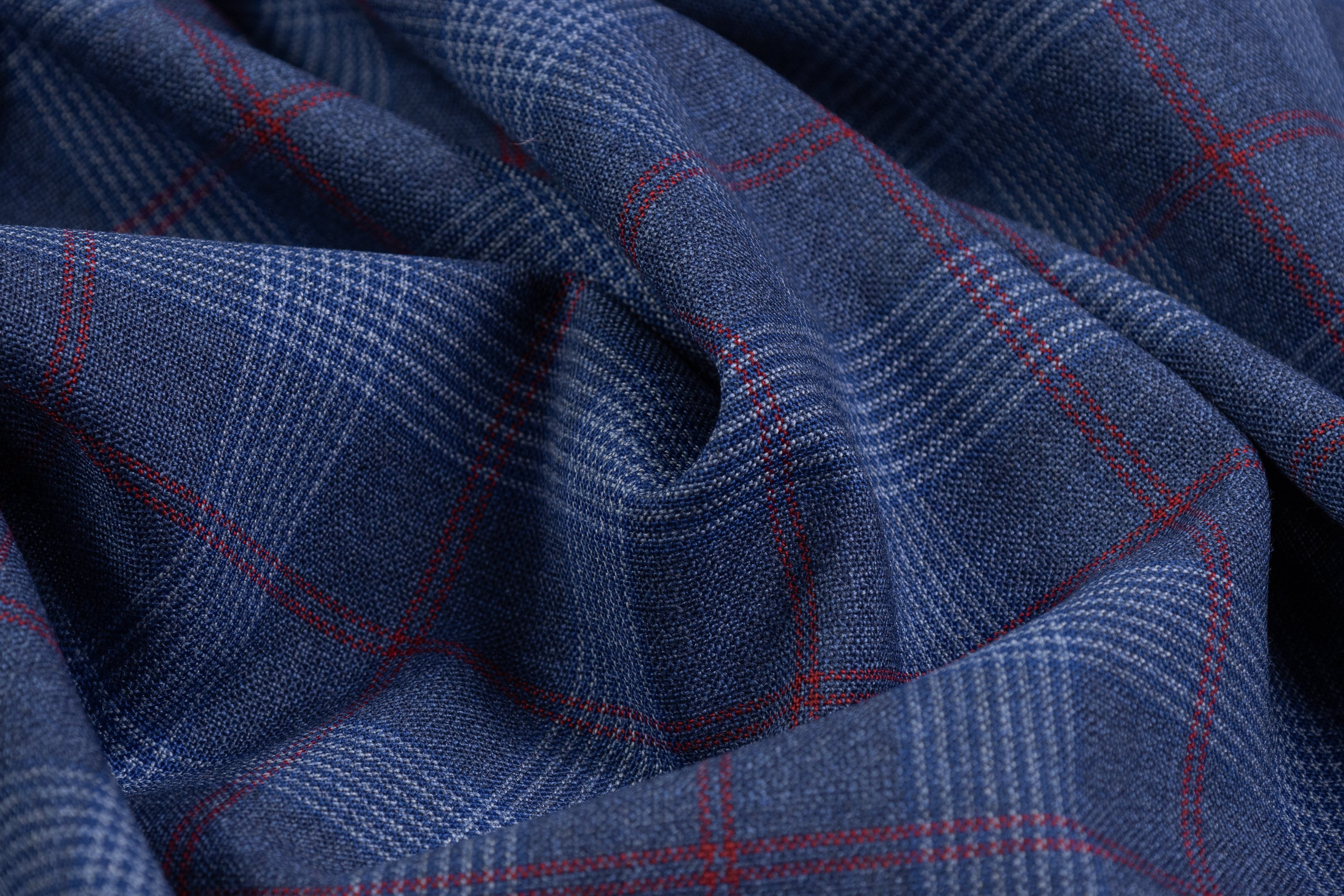 Guabello - Checked Italian Wool Suiting - Blue / Red