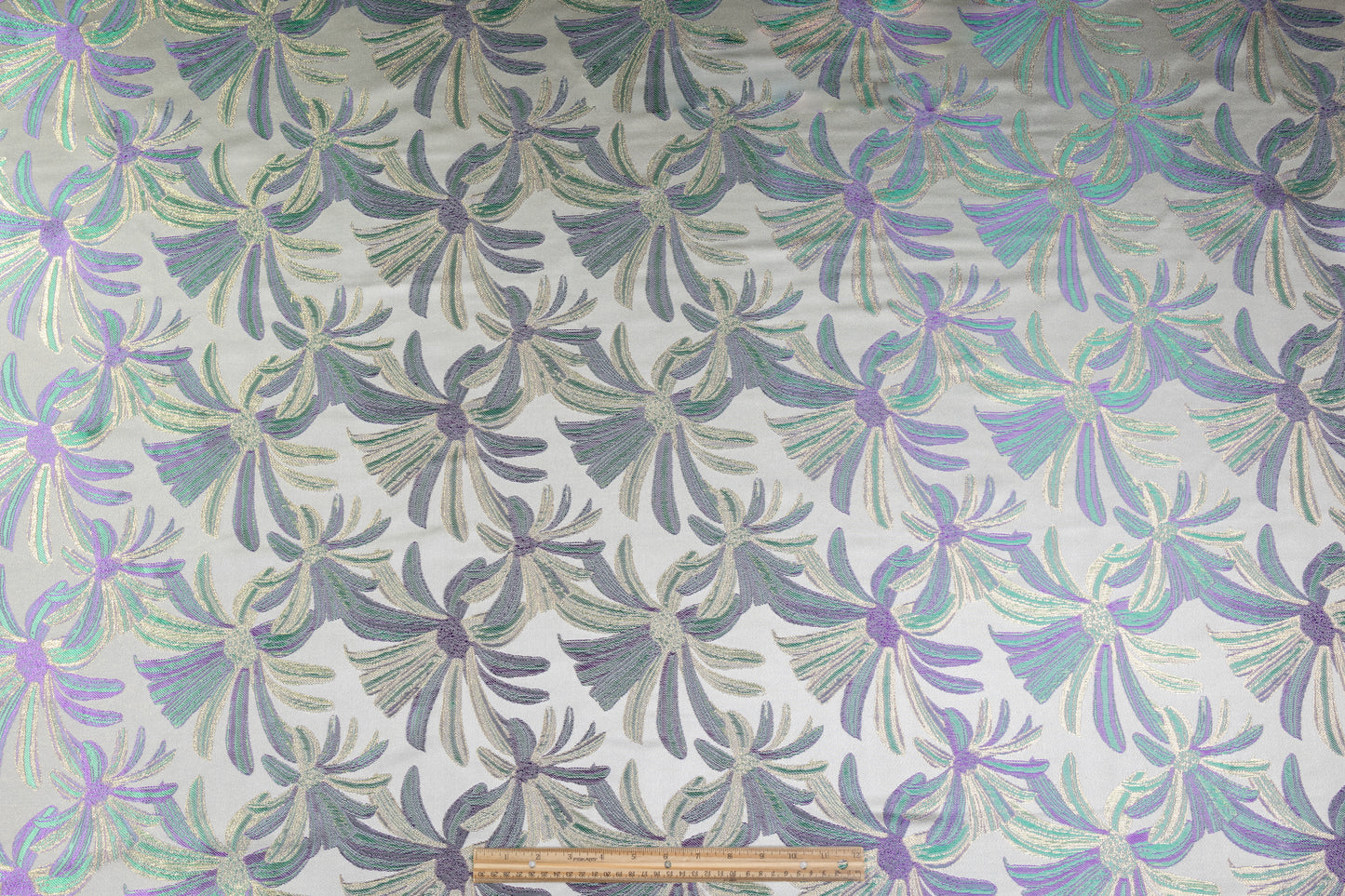 Floral Metallic Brocade - Green / Purple / Gold