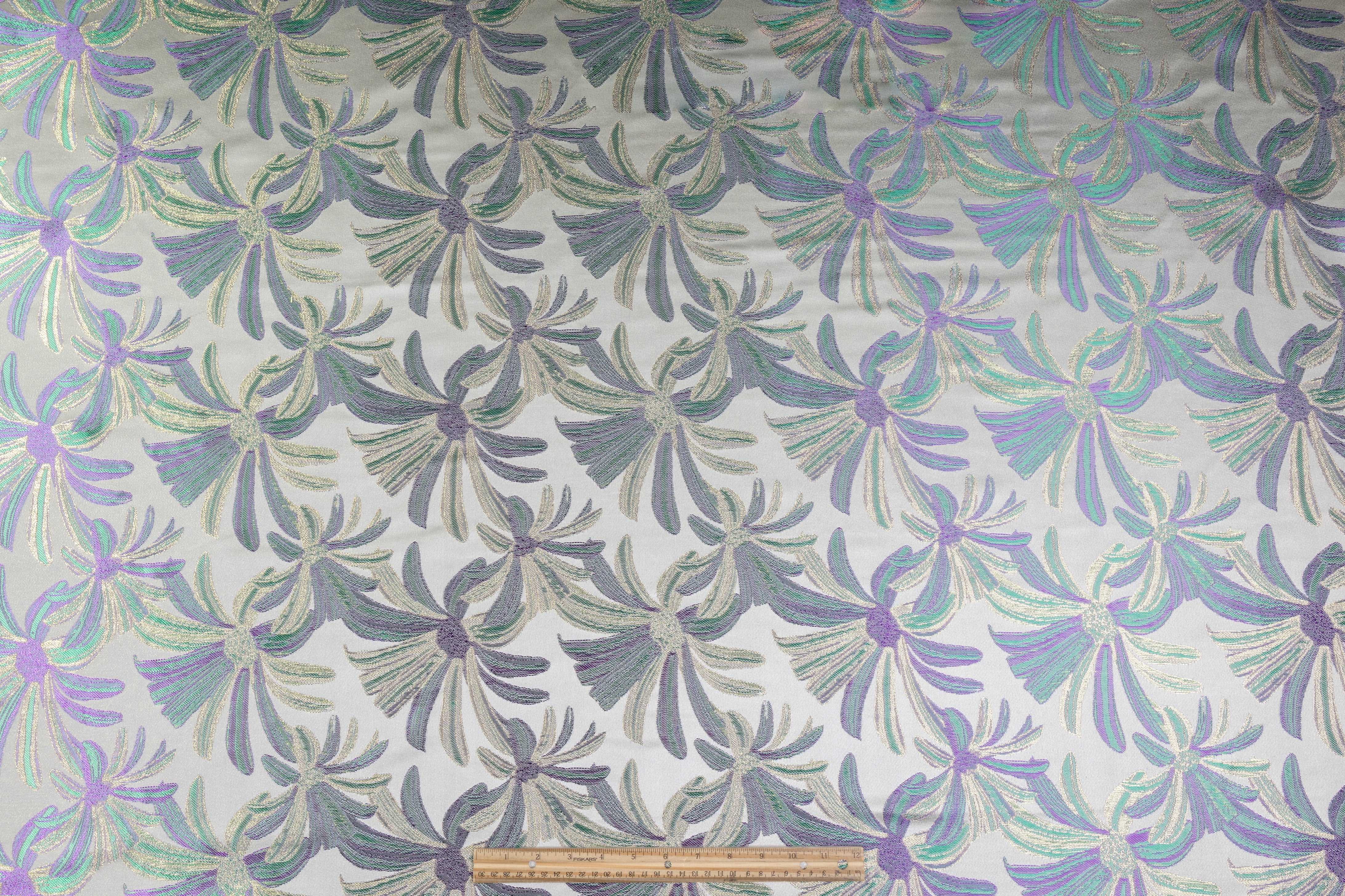 Floral Metallic Brocade - Green / Purple / Gold