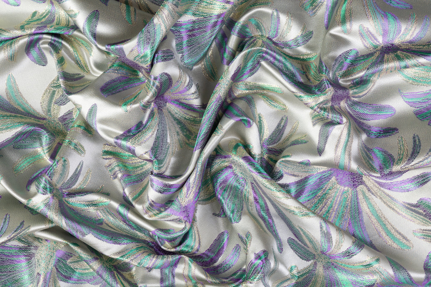 Floral Metallic Brocade - Green / Purple / Gold