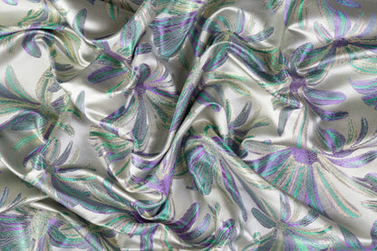 Floral Metallic Brocade - Green / Purple / Gold