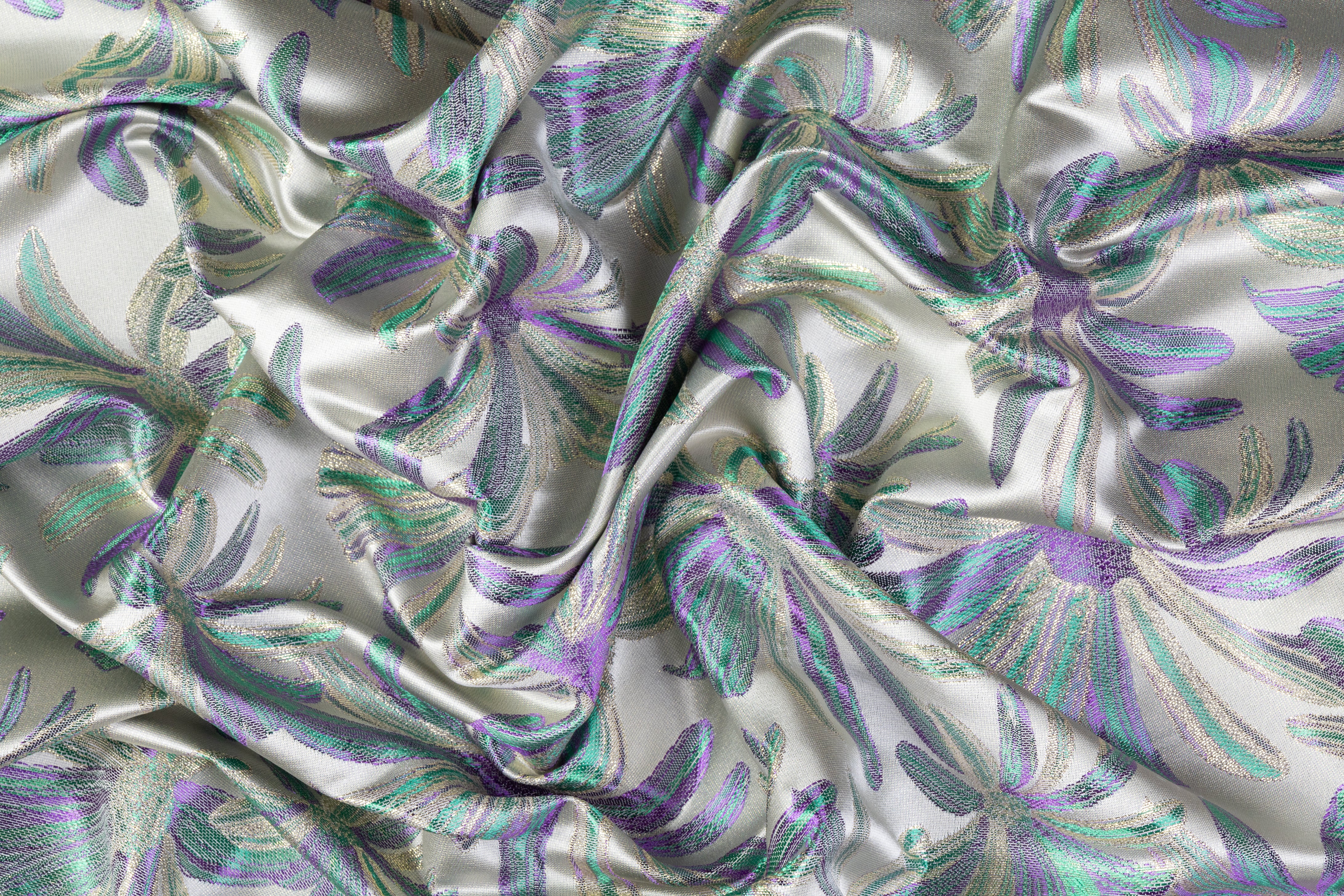 Floral Metallic Brocade - Green / Purple / Gold