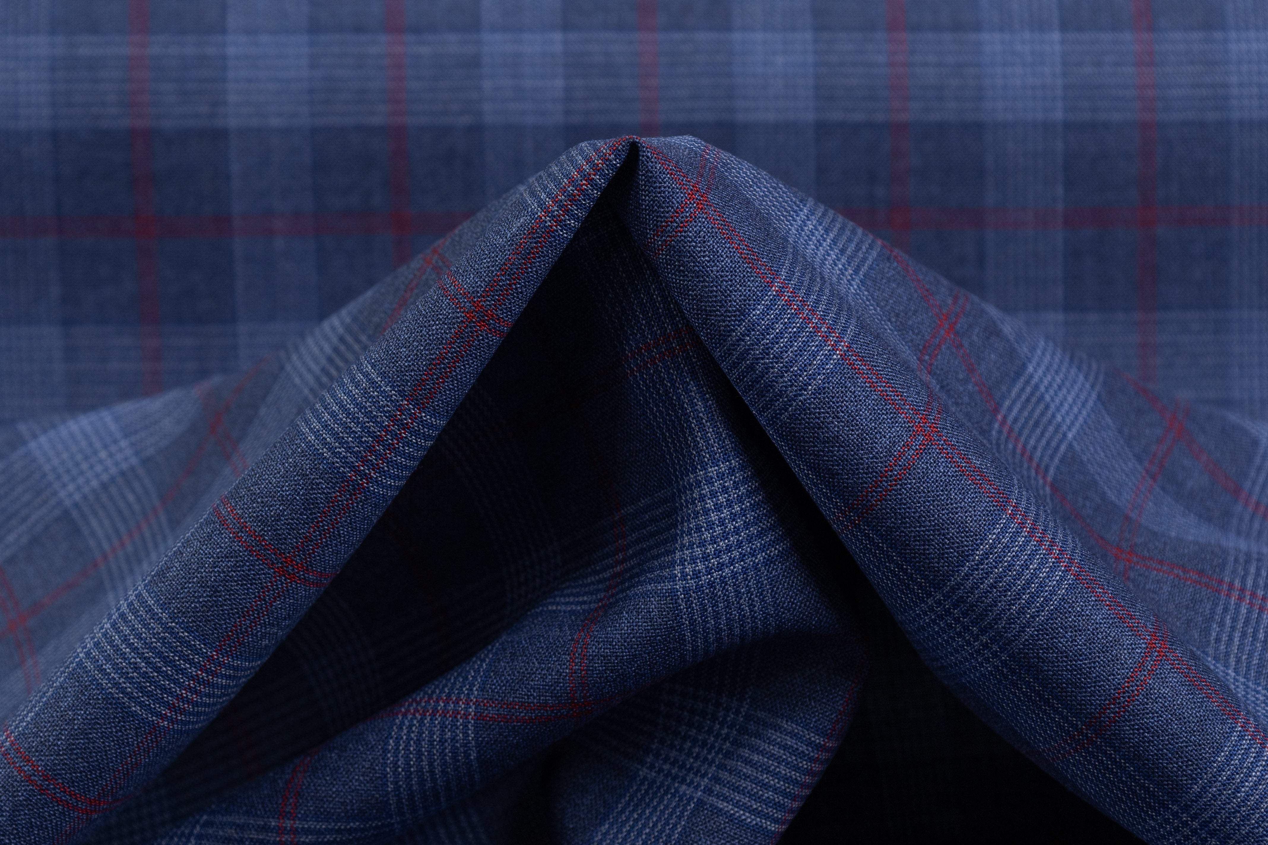 Guabello - Checked Italian Wool Suiting - Blue / Red