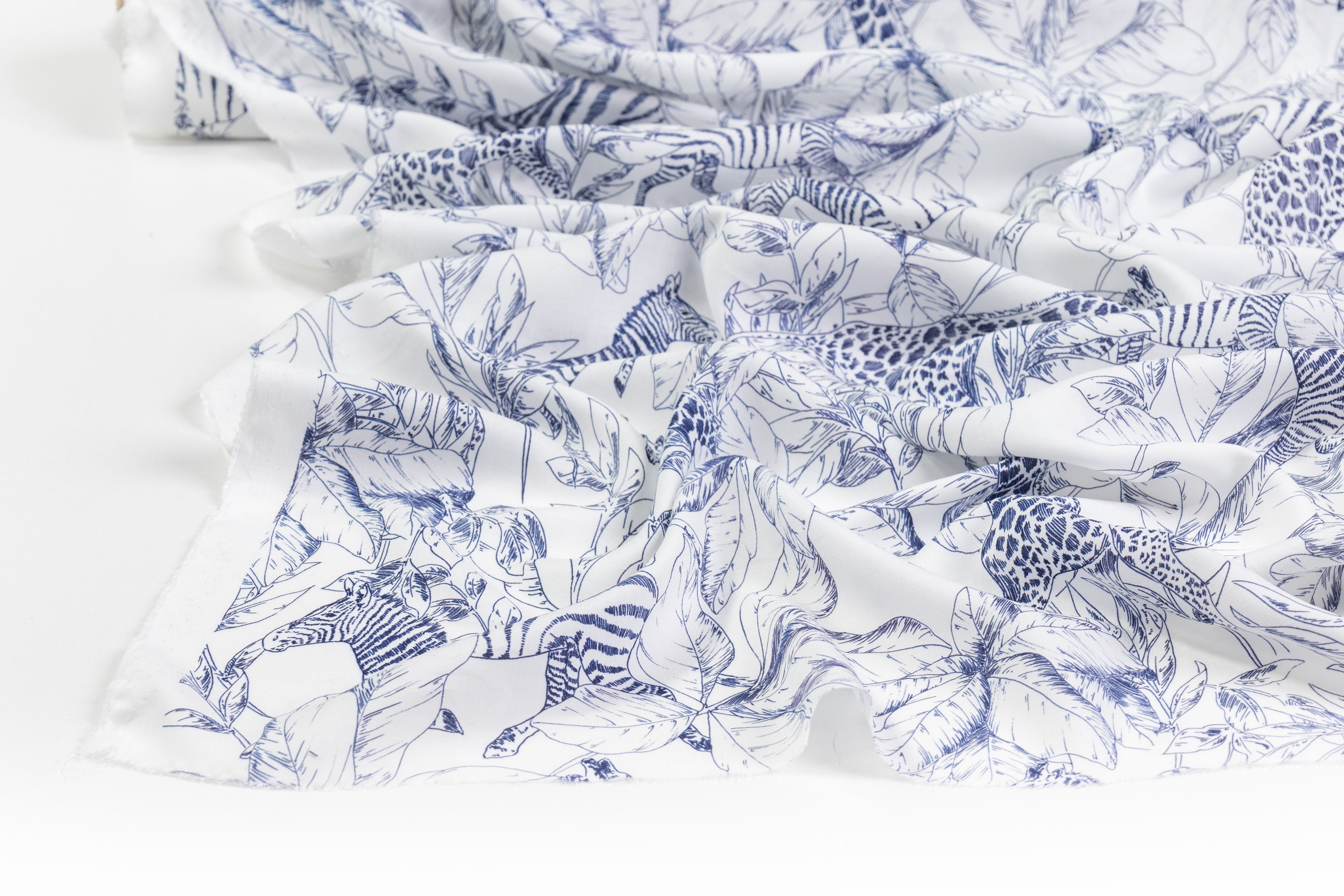 Zoo Print Italian Viscose Challis - Blue / White