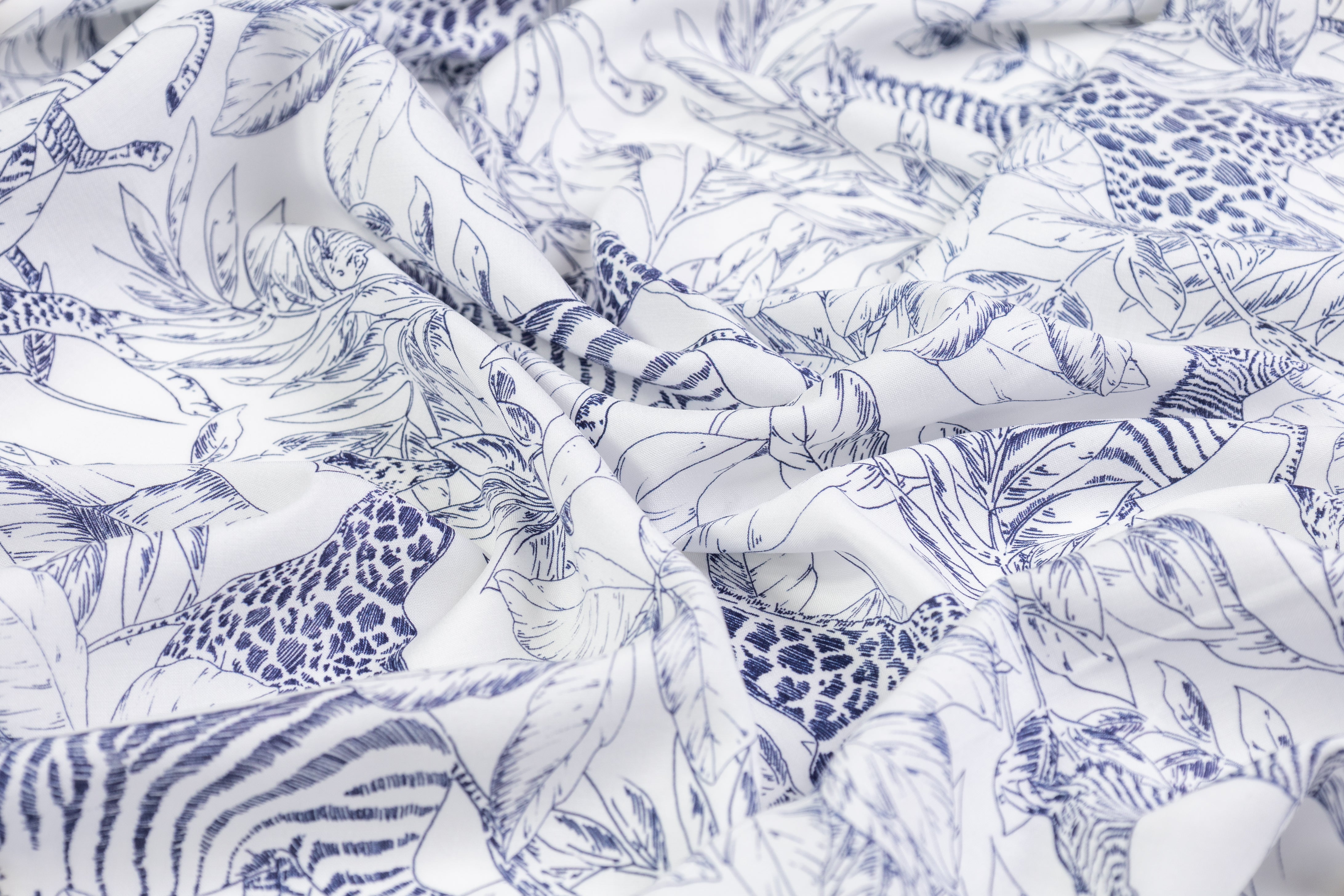 Zoo Print Italian Viscose Challis - Blue / White