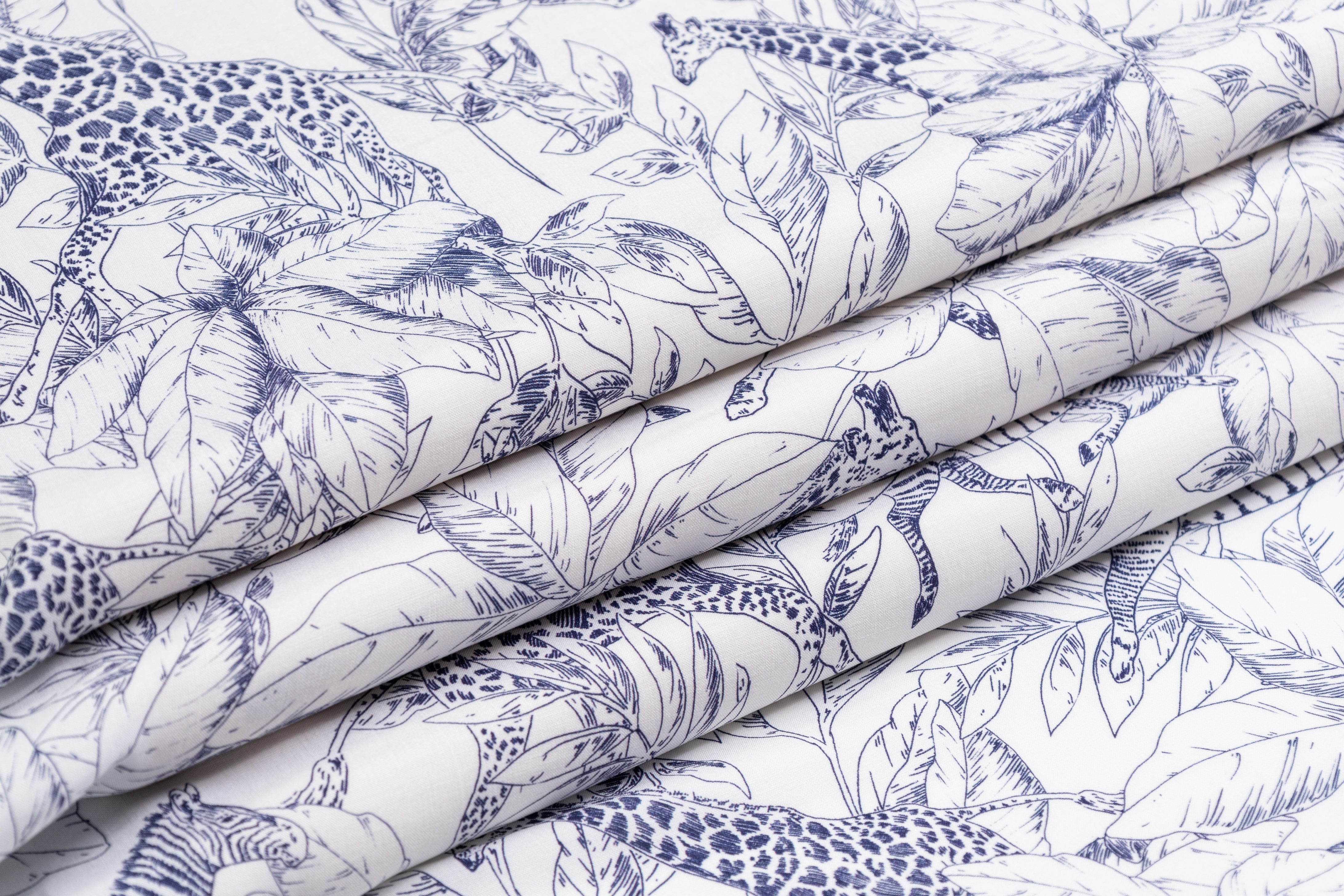 Zoo Print Italian Viscose Challis - Blue / White