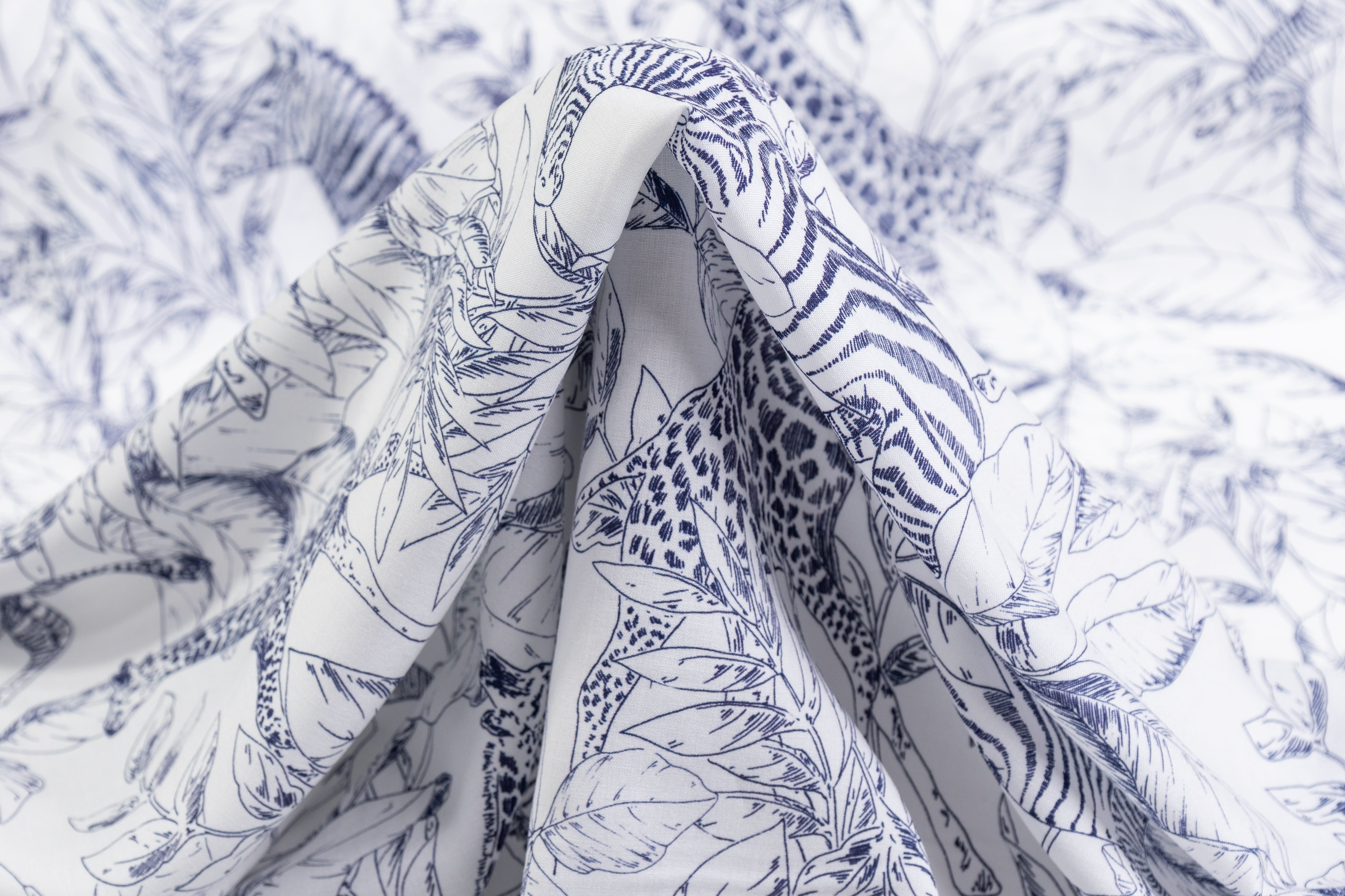 Zoo Print Italian Viscose Challis - Blue / White