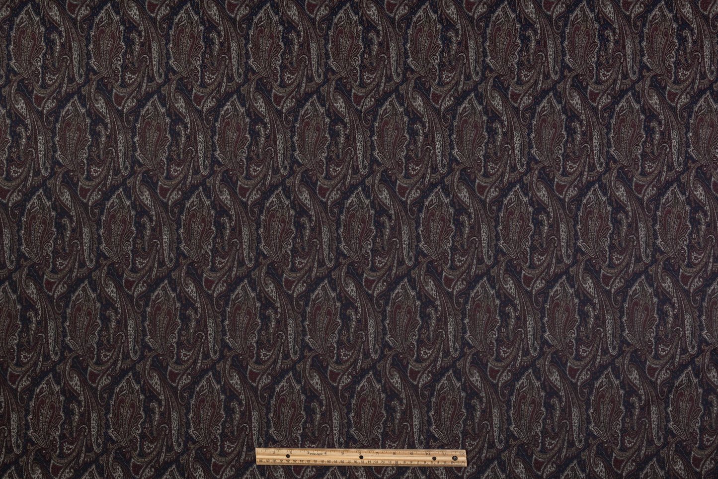 Paisley Stretch Brocade - Navy / Burgundy