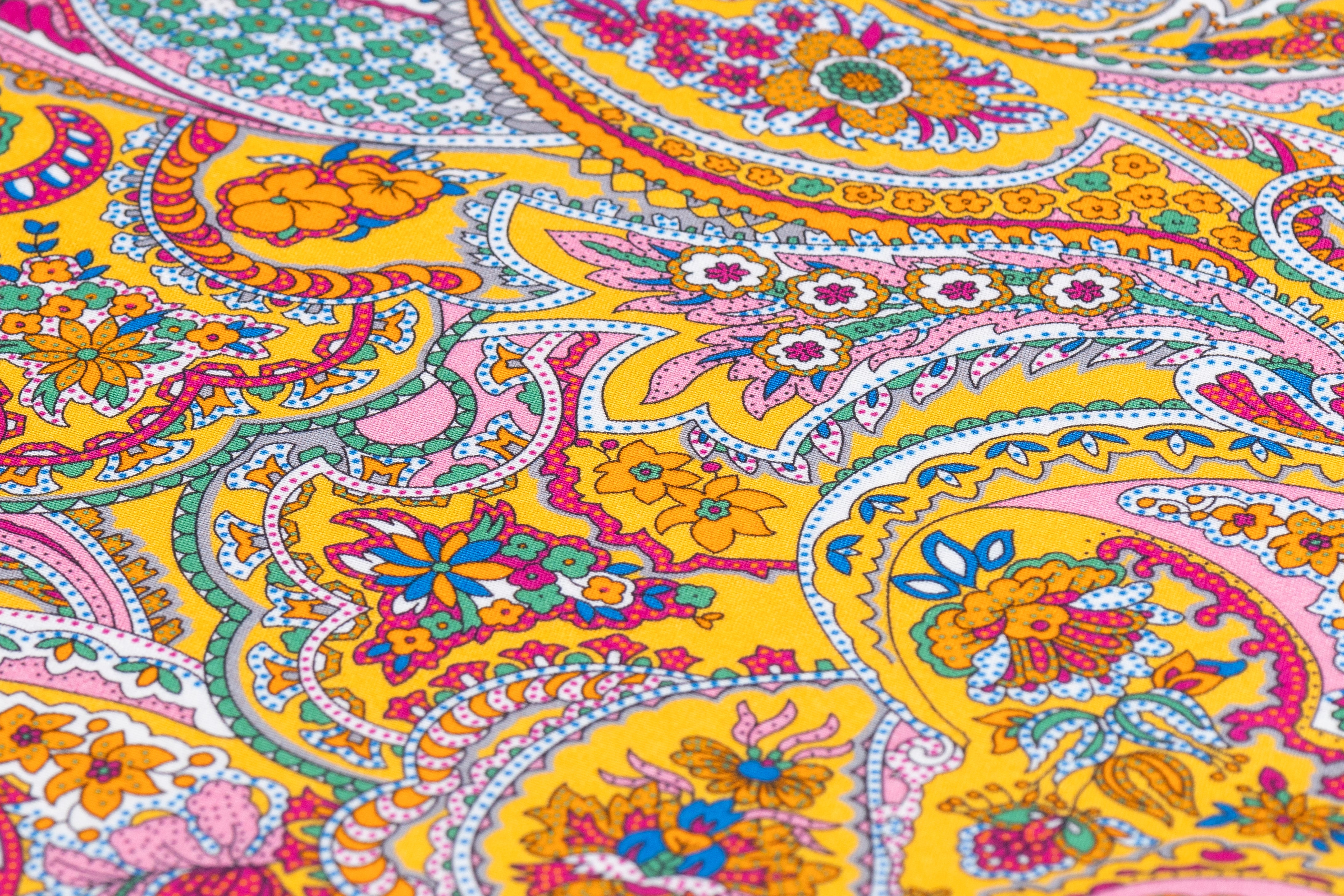 Paisley Italian Viscose Challis - Yellow / Pink