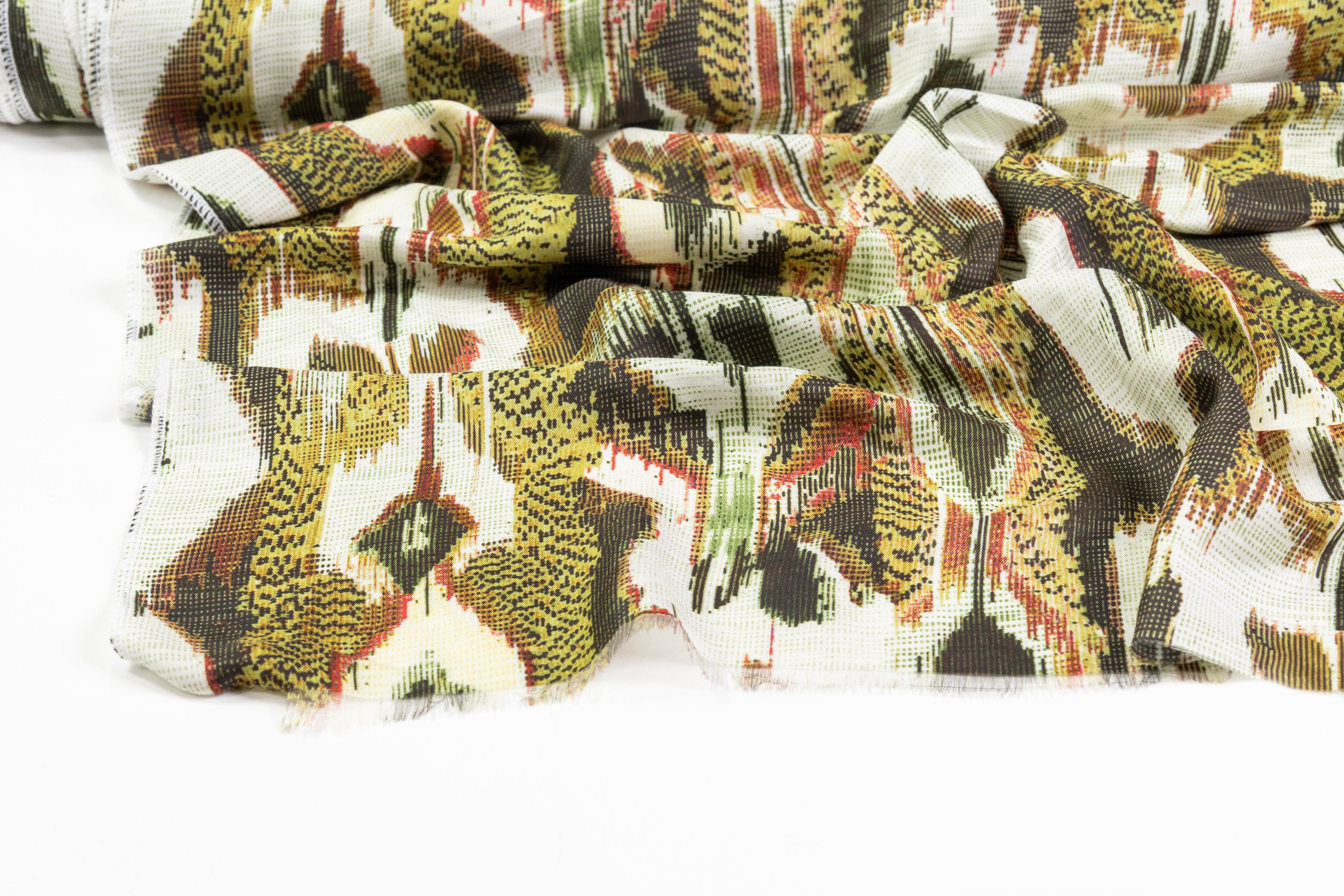 Abstract Italian Silk Viscose Challis - Green / Brown