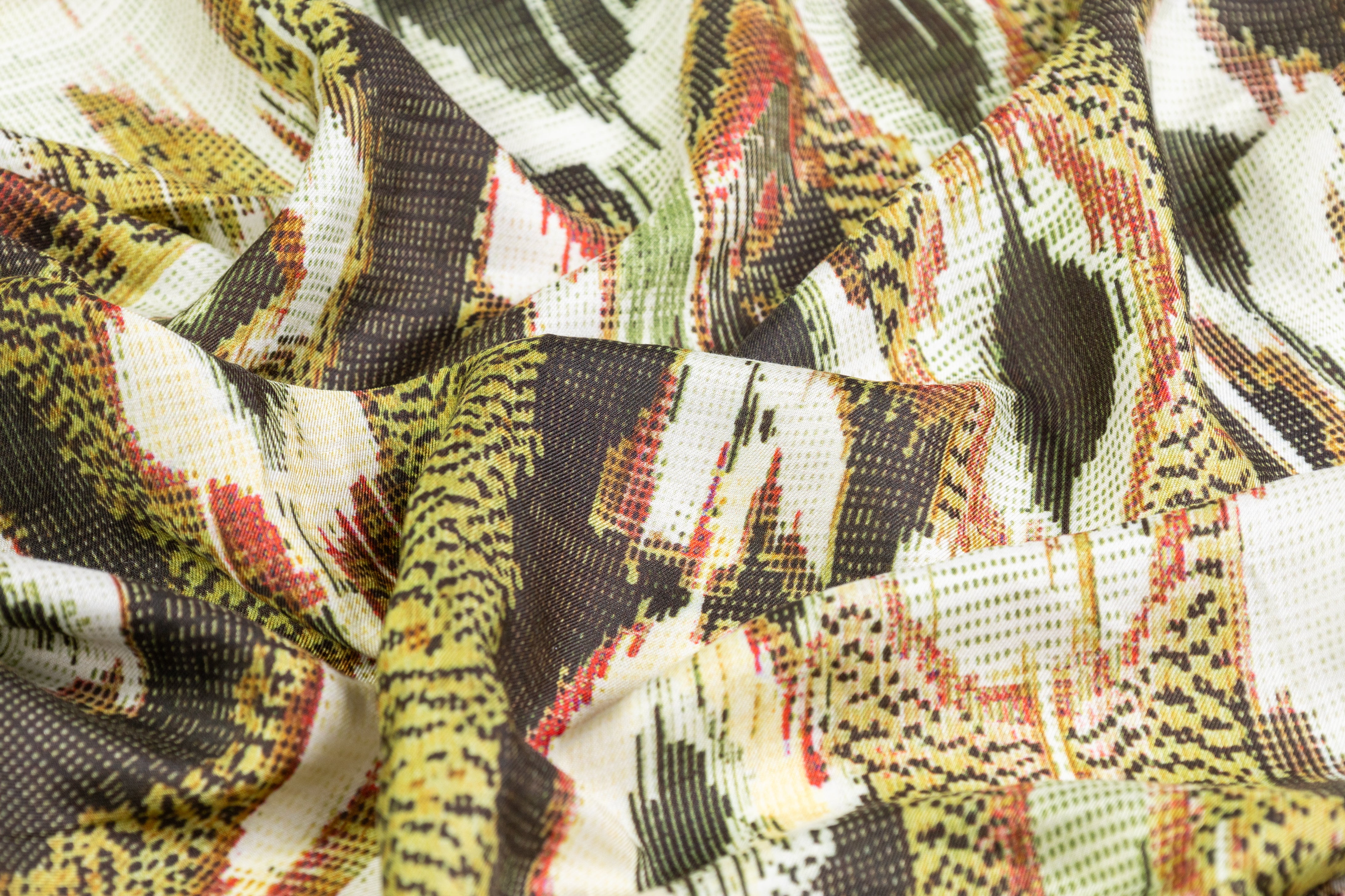Abstract Italian Silk Viscose Challis - Green / Brown