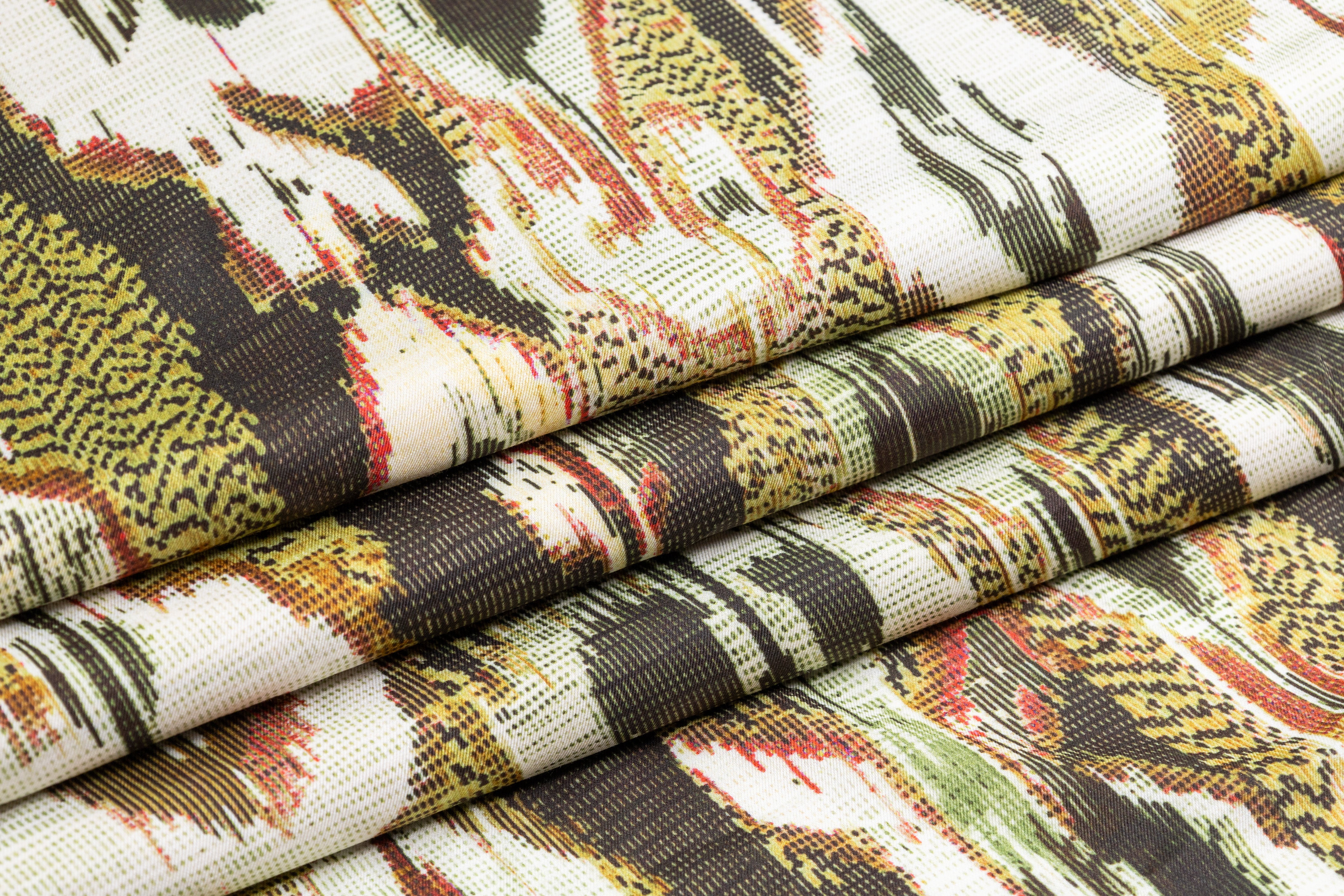 Abstract Italian Silk Viscose Challis - Green / Brown