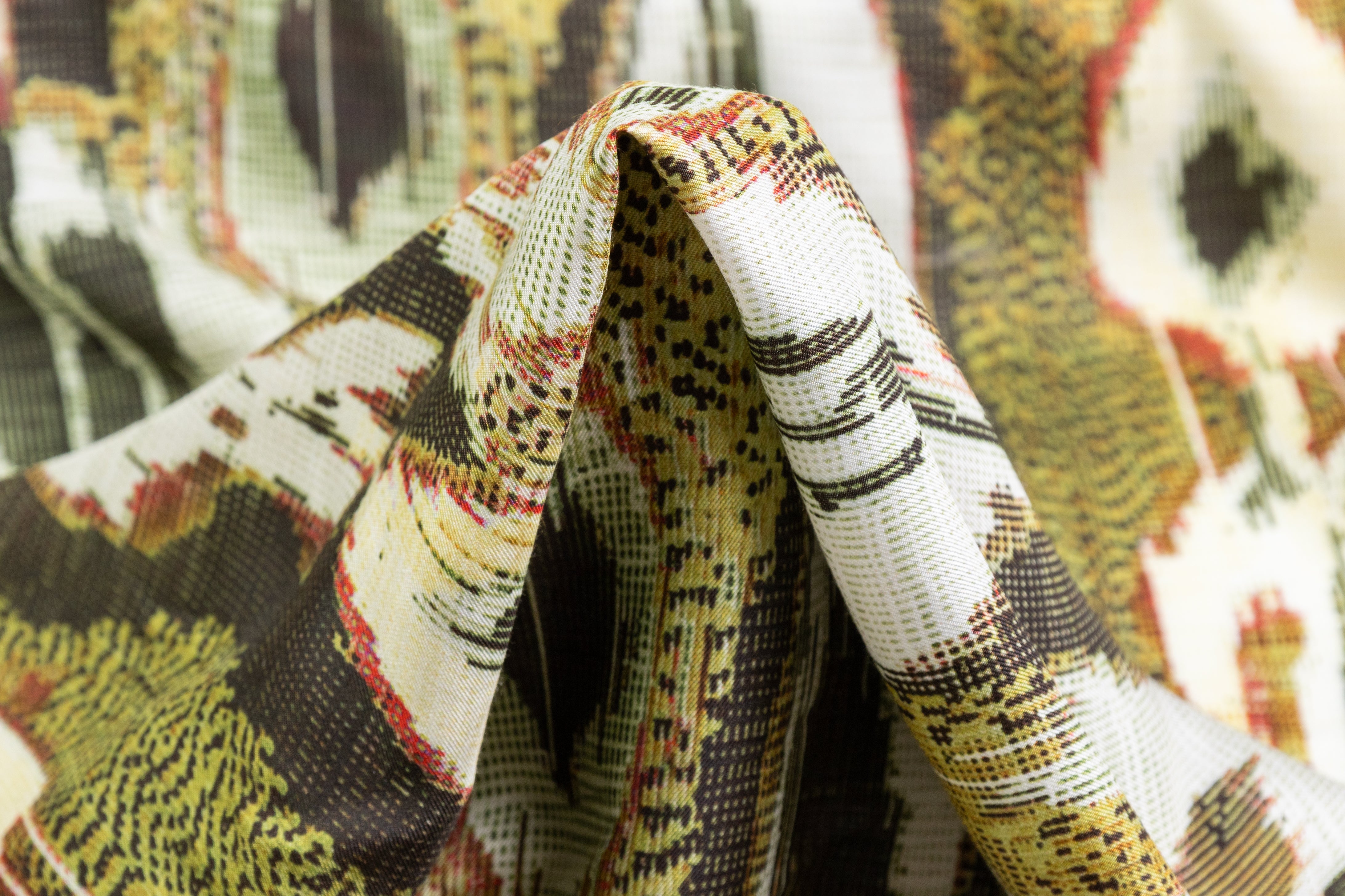 Abstract Italian Silk Viscose Challis - Green / Brown