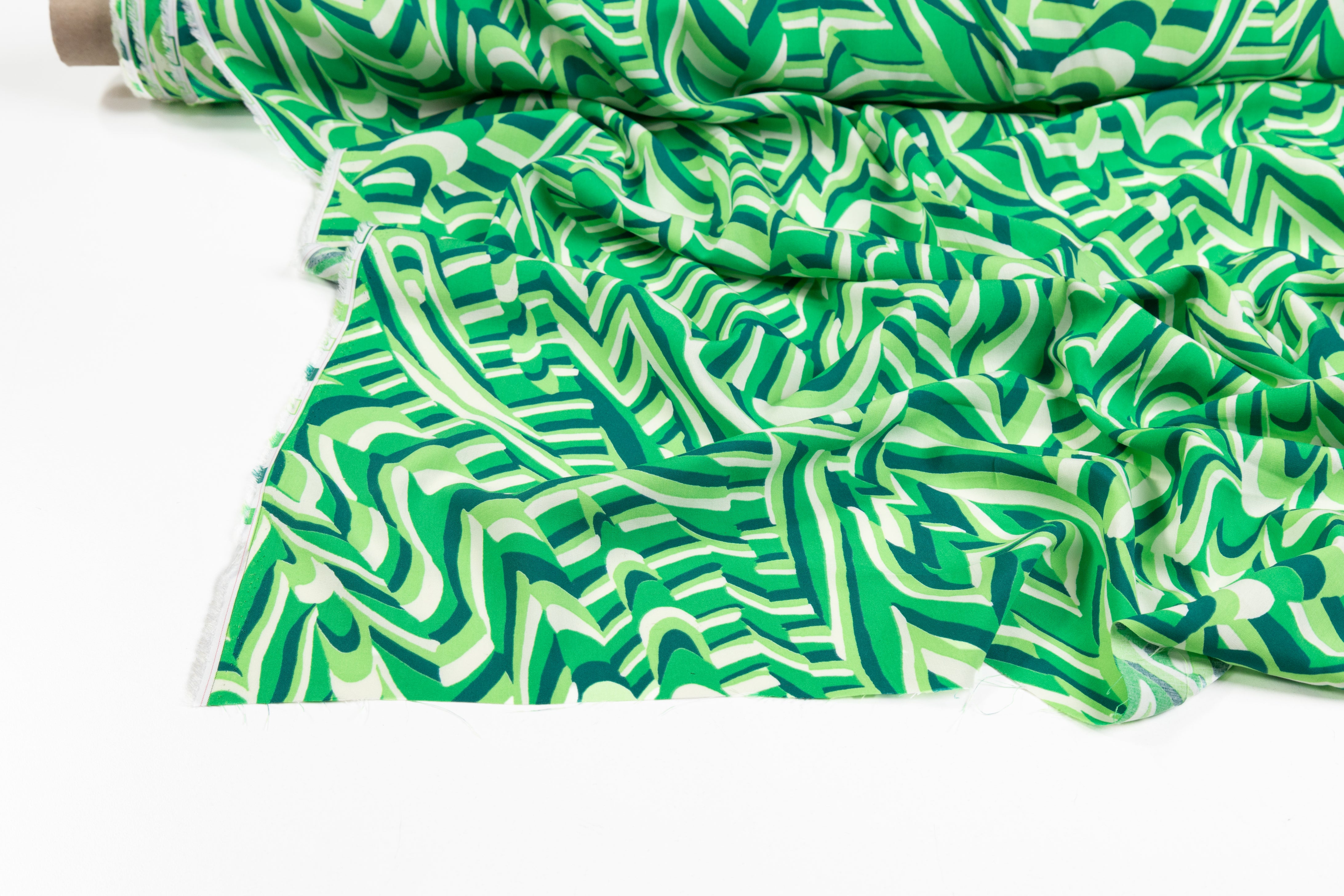 Abstract Italian Viscose Challis - Green / Off White